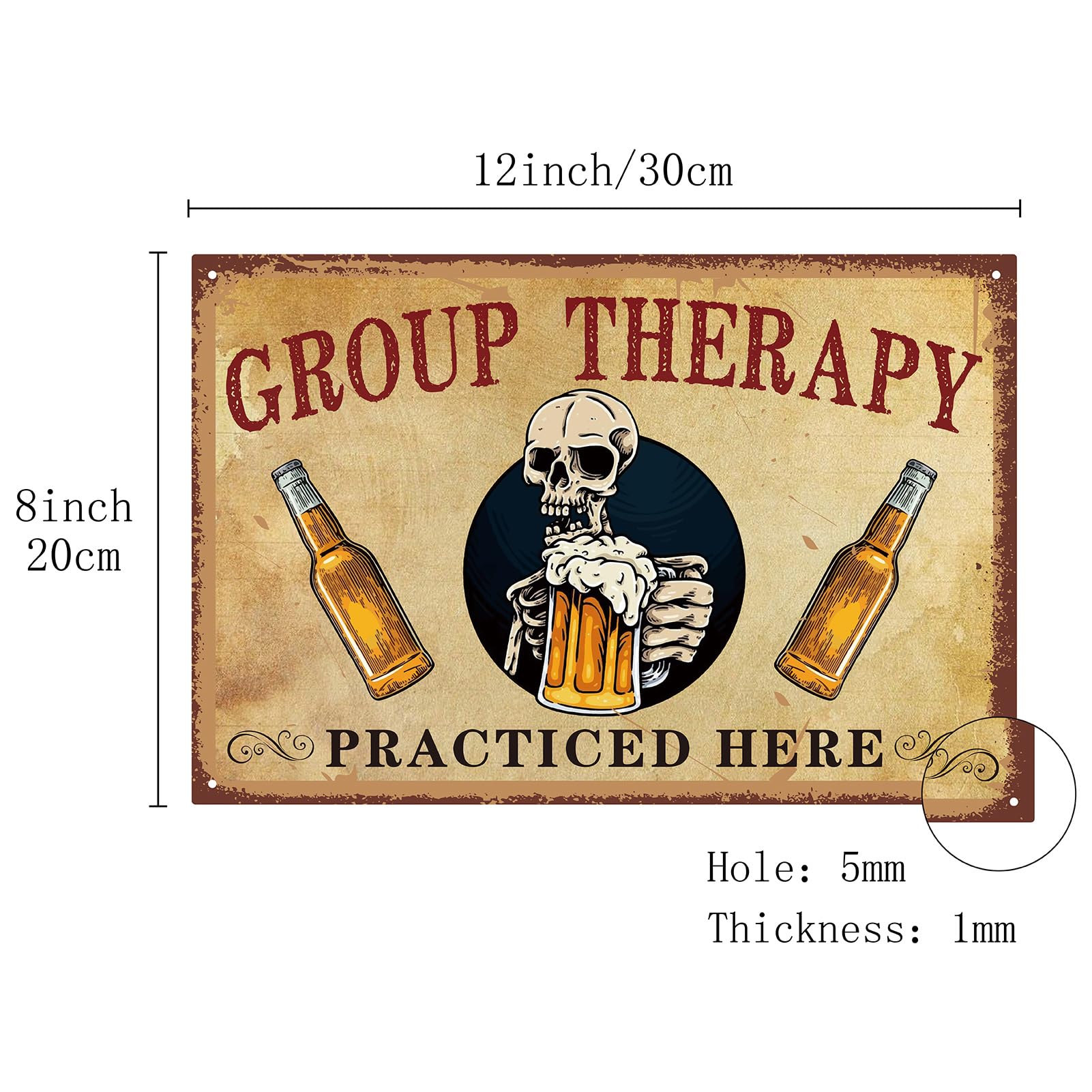 Plaque Métal Vintage « Pratiqué Ici Une Thérapie De Groupe » - Décoration Murale Humoristique 20x30cm Pour Bar, Café, Pub Et Bière
