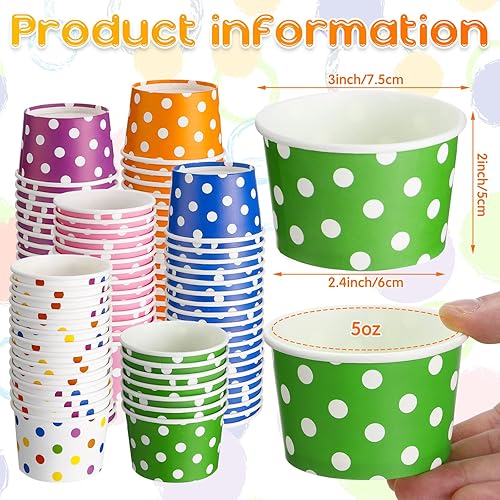 Miniatura 3 de Zopeal 240 tazas de helado desechables de 5 onzas tazas de postre con lunares cuencos de helado tazas de papel para cumpleaños Pascua boda carnaval