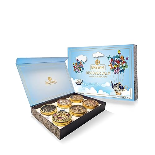 BREWIX, Descubre Calma Caja de Regalo de Té de Hierbas Premium para Navidad (100g50+ Tazas)  Juego de Regalo de Té para Amantes del Té  6 Tés de