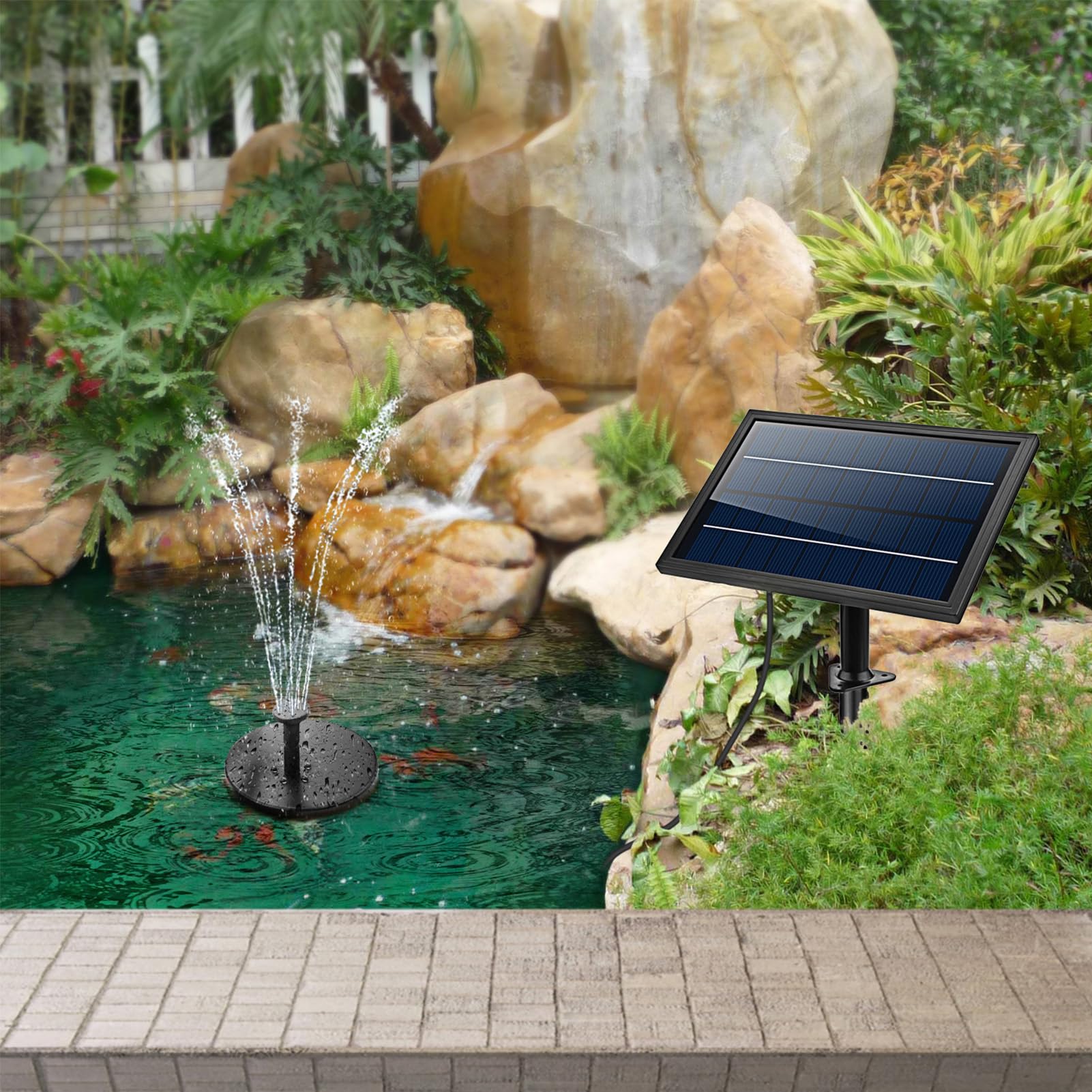 Matybobe Bomba de Agua Solar con Luz de Color de 5 LED 7 Piezas Kit de la Boquilla de la Boquilla Bomba Solar de la Fuente Solar 170L/H