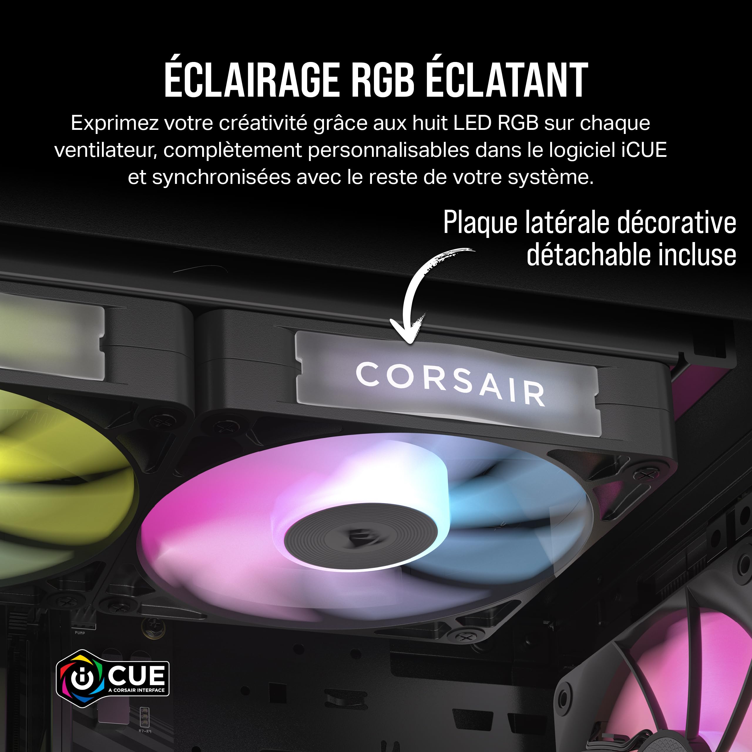 CORSAIR iCUE LINK RX120 RGB 120mm Ventilateurs PWM avec Hub Système iCUE LINK - Roulement à Dôme Magnétique - Triple Pack - Noir