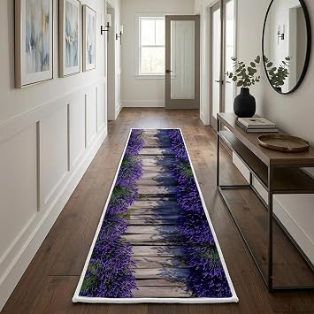 Lavender Pathway Runner Rug for Hallway Rustic Wooden Road Long Hall Carpet, Non-Slip Washable Floor Mat for Entrance, Bedroom, Kitchen, Living Room, Farmhouse Home Decor 23.6x118inch60x300cm