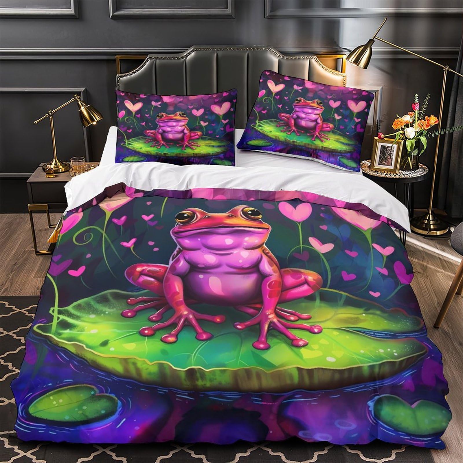 Housse de couette bouledogue français 200x200 parure lit microfibre pour chambre double