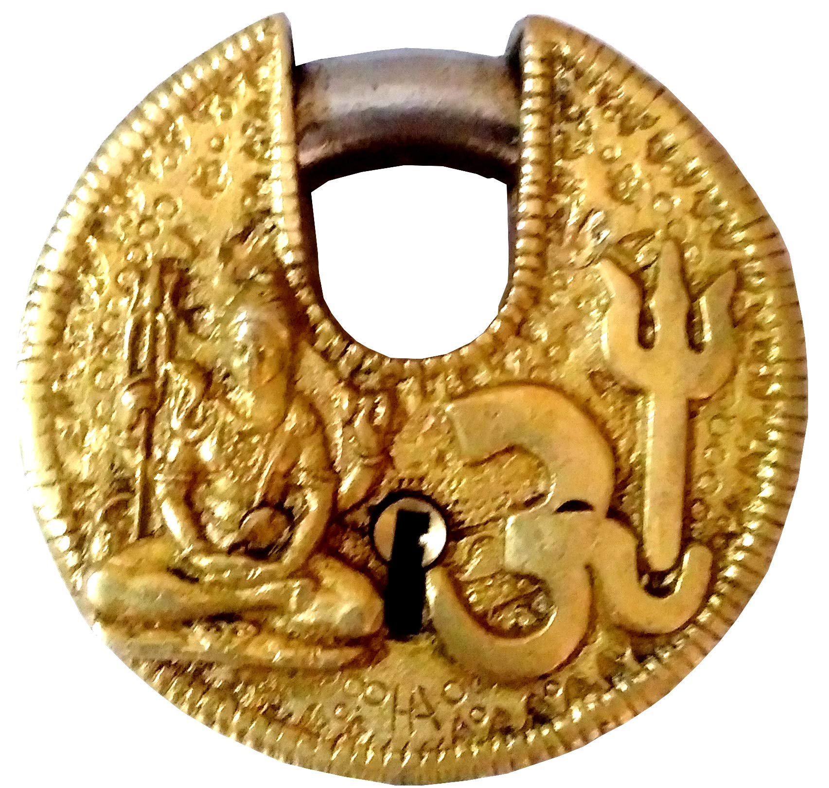 Purpledip - Candado de latón Om Shiva: diseño antiguo redondo, coleccionable único (11813)