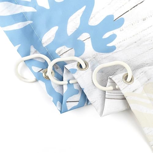 Miniatura 7 de Cortina de ducha náutica de coral, conchas marinas y estrellas de mar en tableros de madera rústica, cortina de ducha con ganchos, juego de cortinas