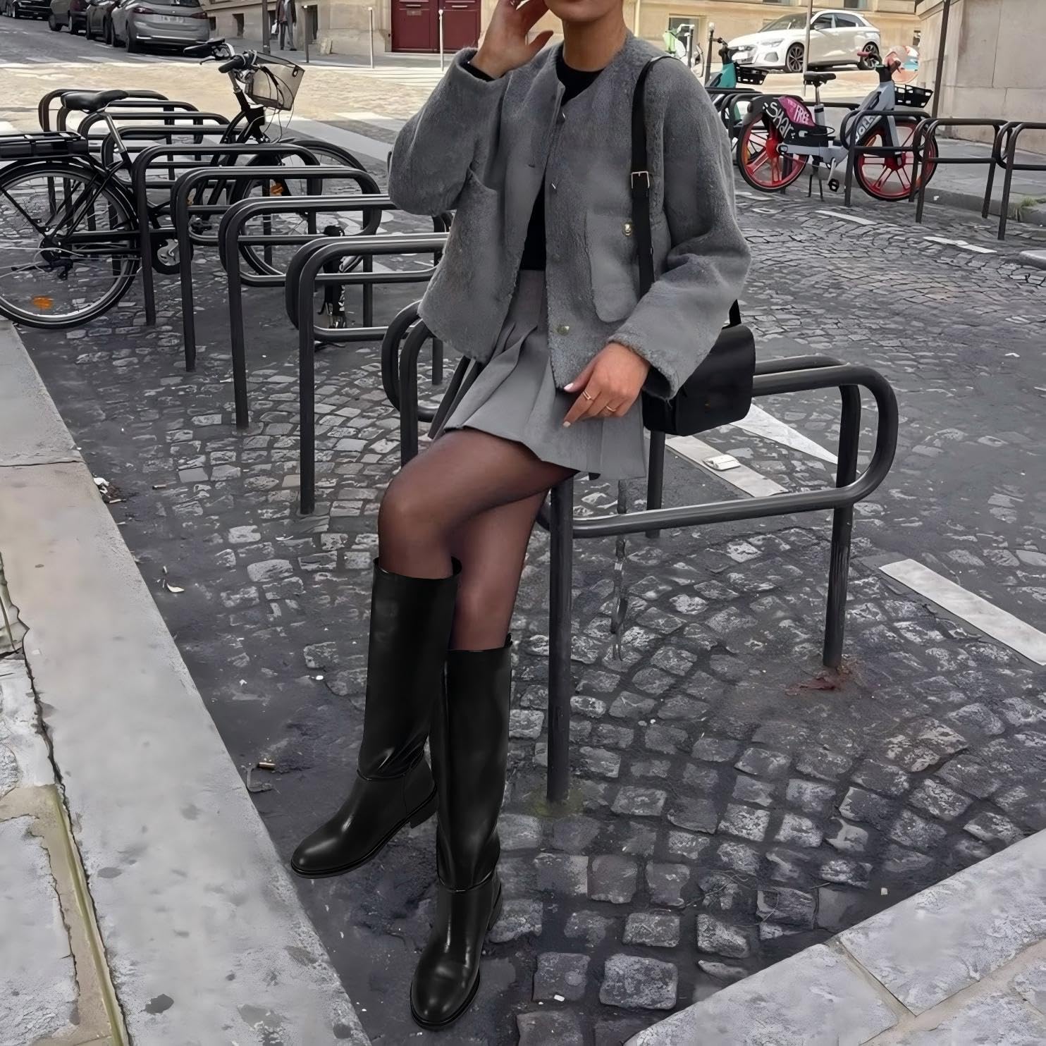 Knee High Boots for Women Chunky Low Heels Riding Round Toe Tall Long Boot Pull on Fashion Casual Trendy