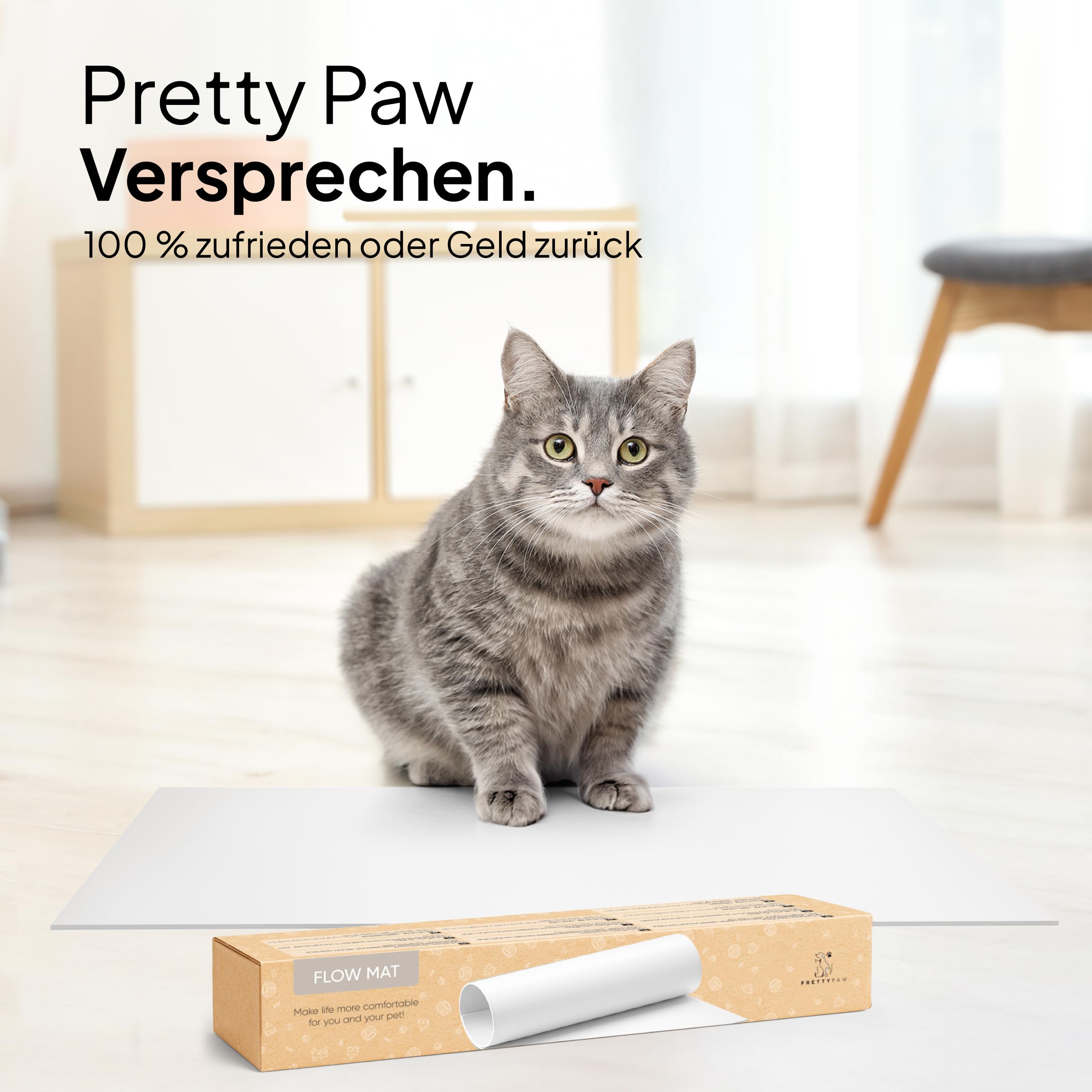 Pretty PAW® Napfunterlage Katze 60x40cm – Zubehör für Pretty Paw Trinkbrunnen & Futternapf | rutschfeste & wasserdichte Futtermatte Bodenschutz für Katzen Wassernapf & Fressnapf (Weiß, Extra Breit)