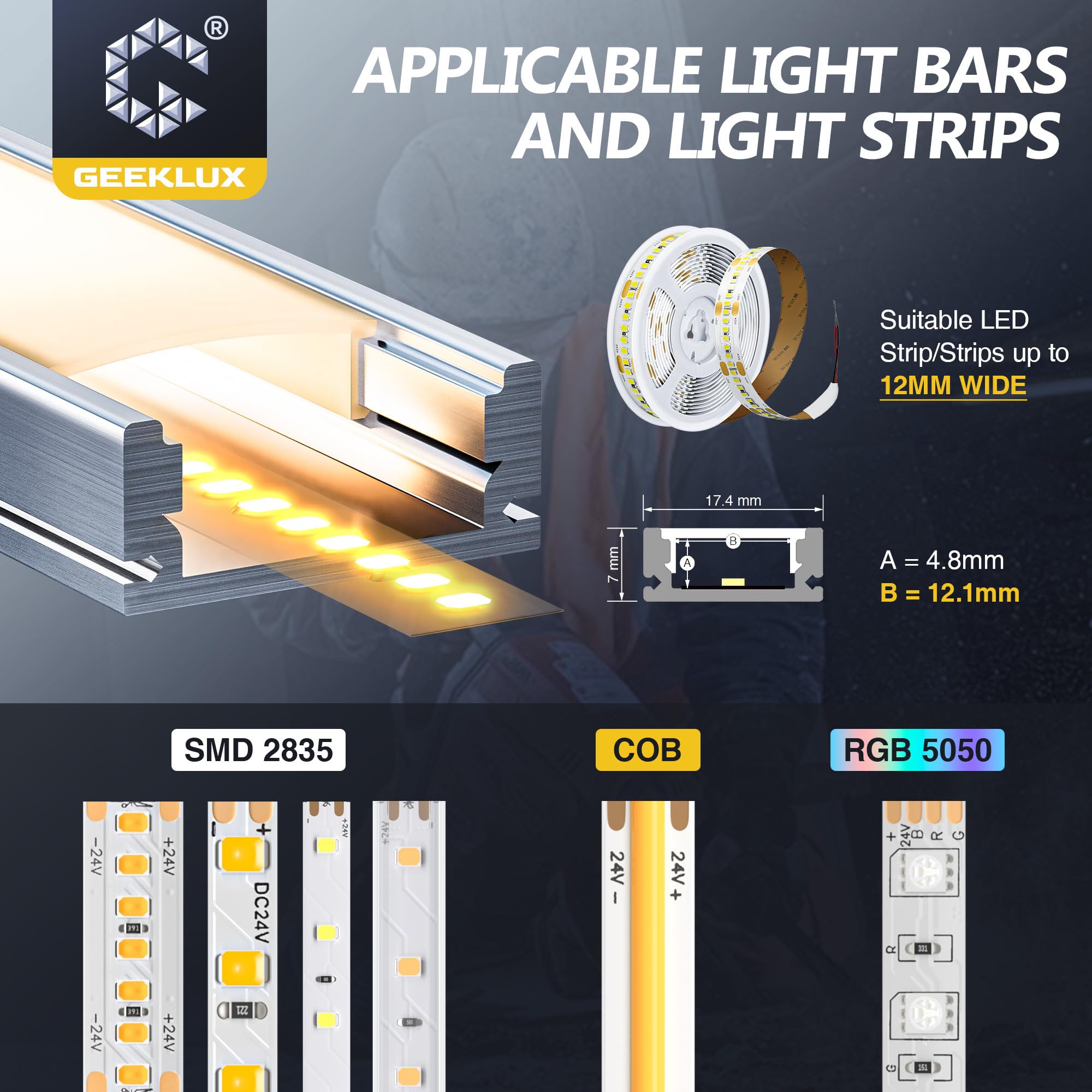 10 rieles LED de aluminio de 2 m (20 m en total), perfil en U para tiras LED de máximo 12 mm, dimensiones 17,4 x 7 mm con difusor LED en color blanco opalino, perfecto para placas de yeso y