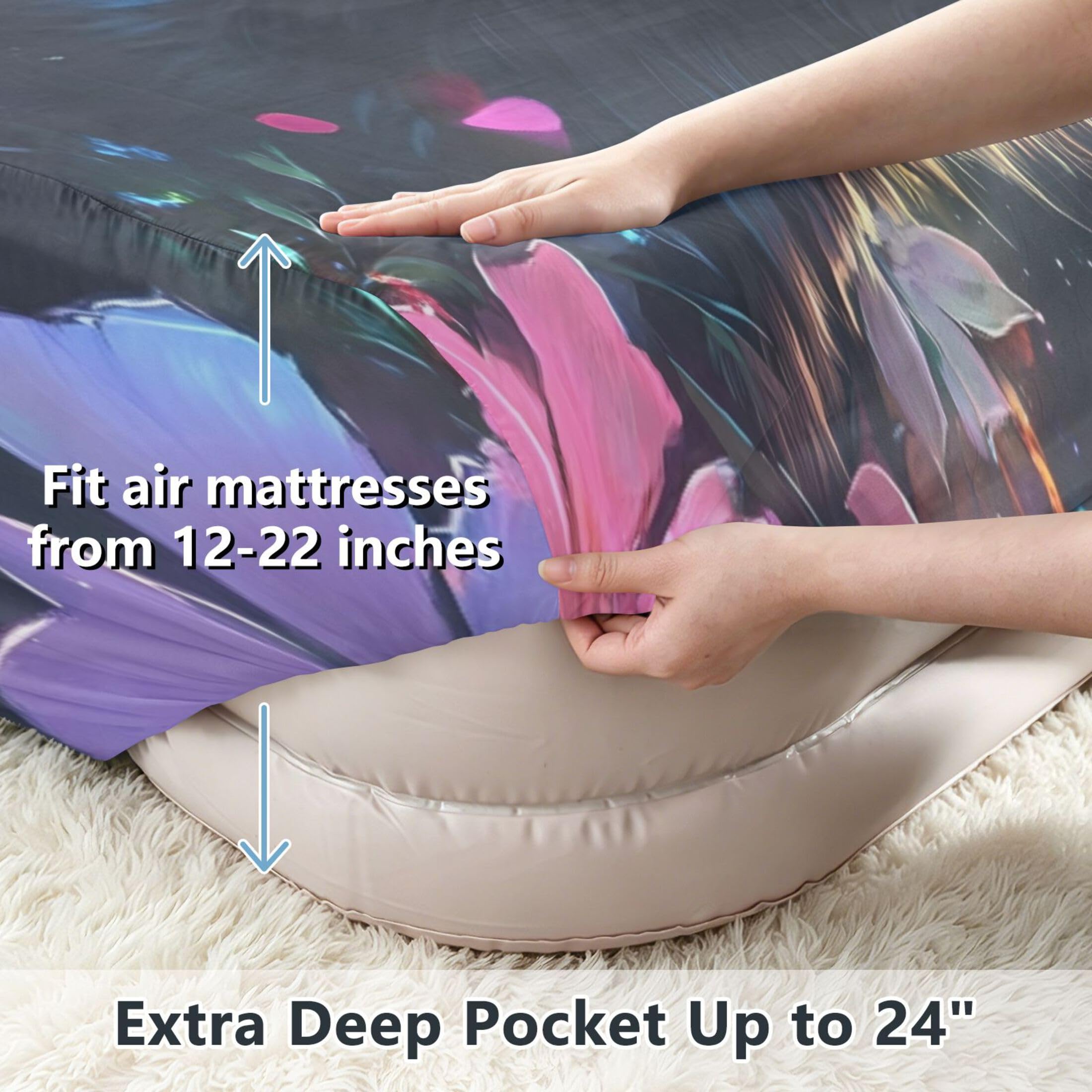 Galaxy Cat - Sábana bajera ajustable individual para colchón de aire, bolsillo extra profundo de 24 pulgadas, funda suave y transpirable con apertura de válvula de cremallera para cama de