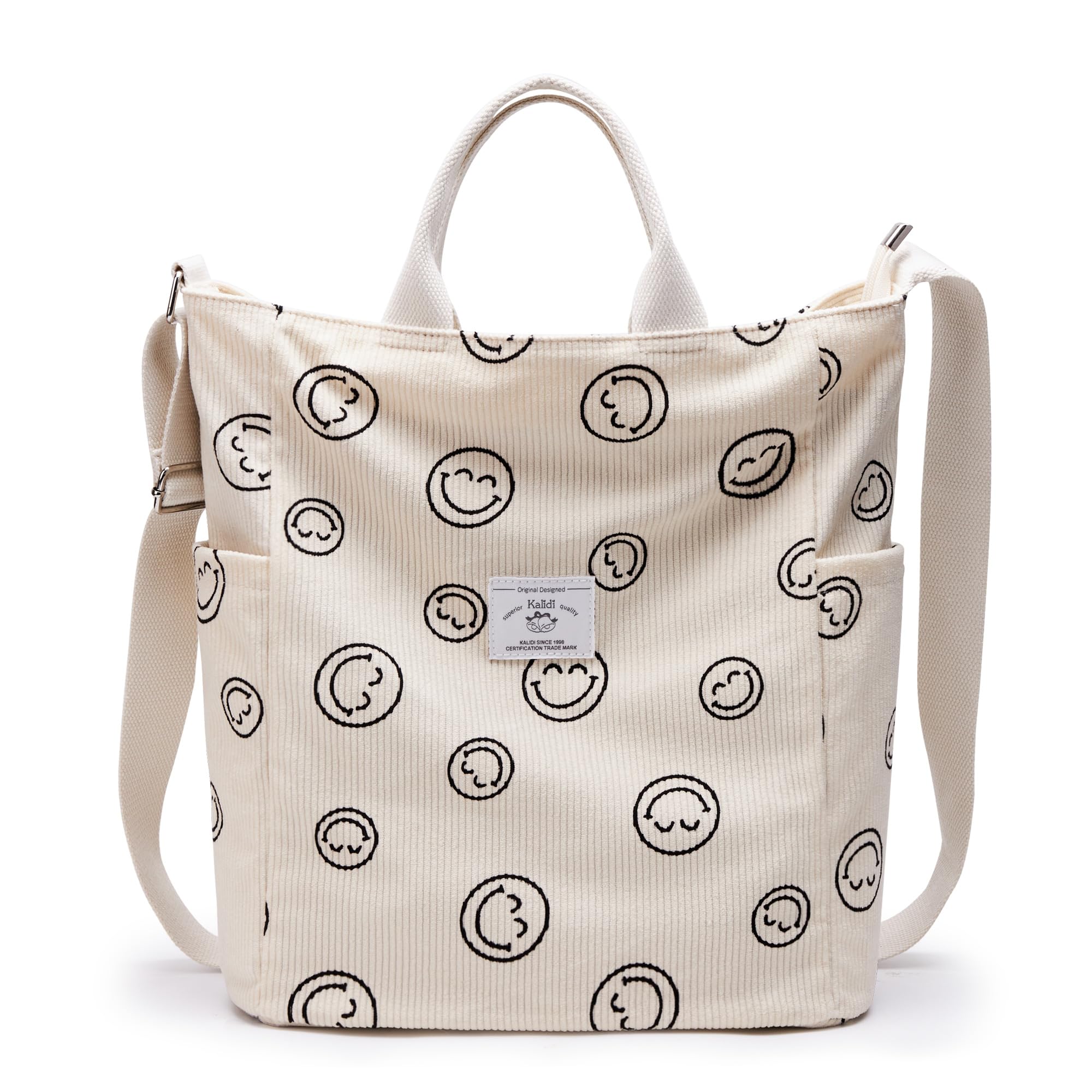 KALIDICorduroy Tote Bag, Large Messenger Bag Shoulder Hobo Anti Splash Crossbody Zipper Bag Casual Work Shopping Women