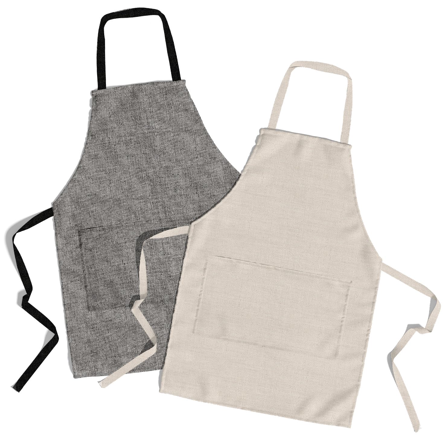 lepni.me Pack of 2 Organic Eco-Friendly Cotton Chefs Aprons, Organic Natural and Grey Blank, Adults