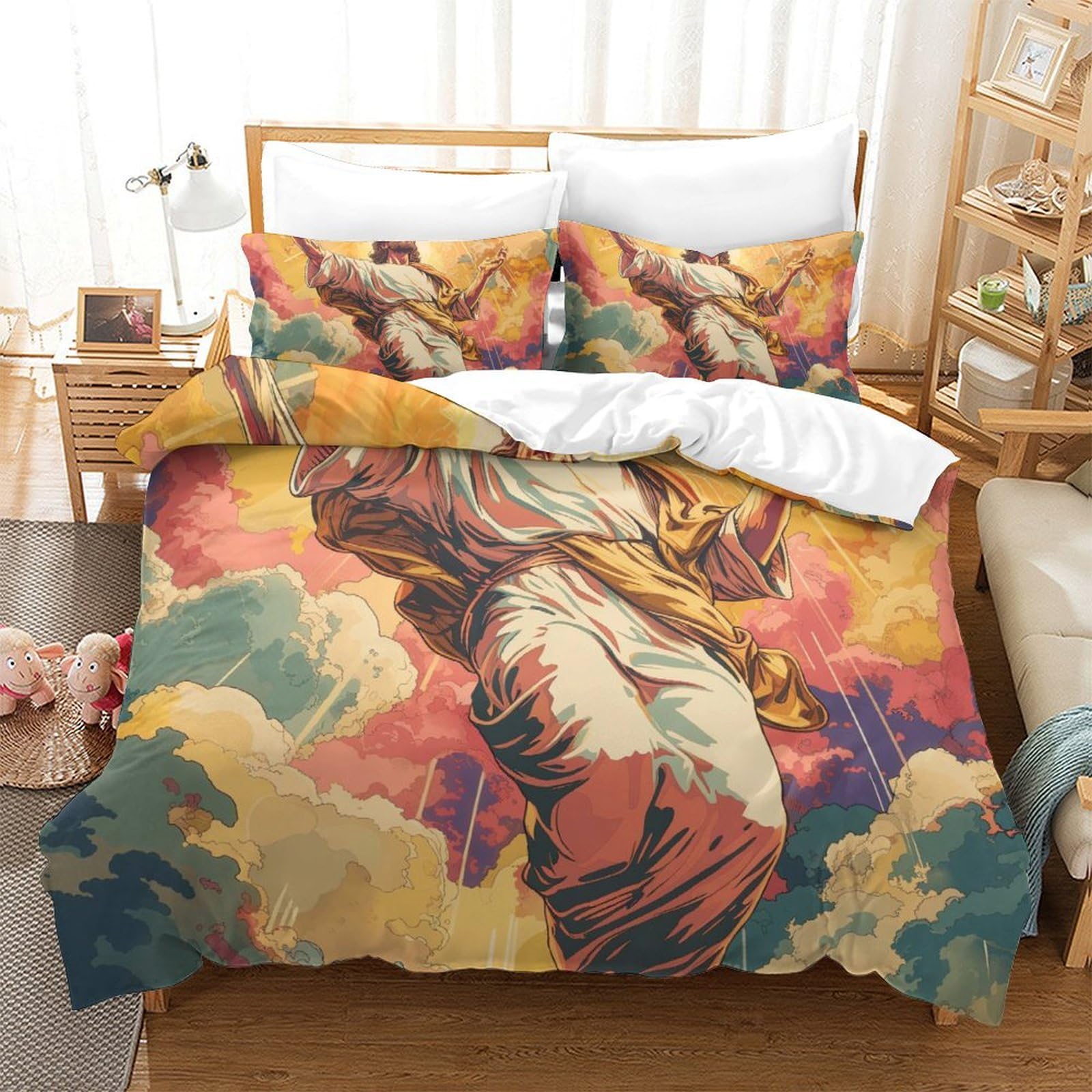 Housse de couette Jésus 3D Super King 260x220 cm avec ses 2 taies d'oreiller