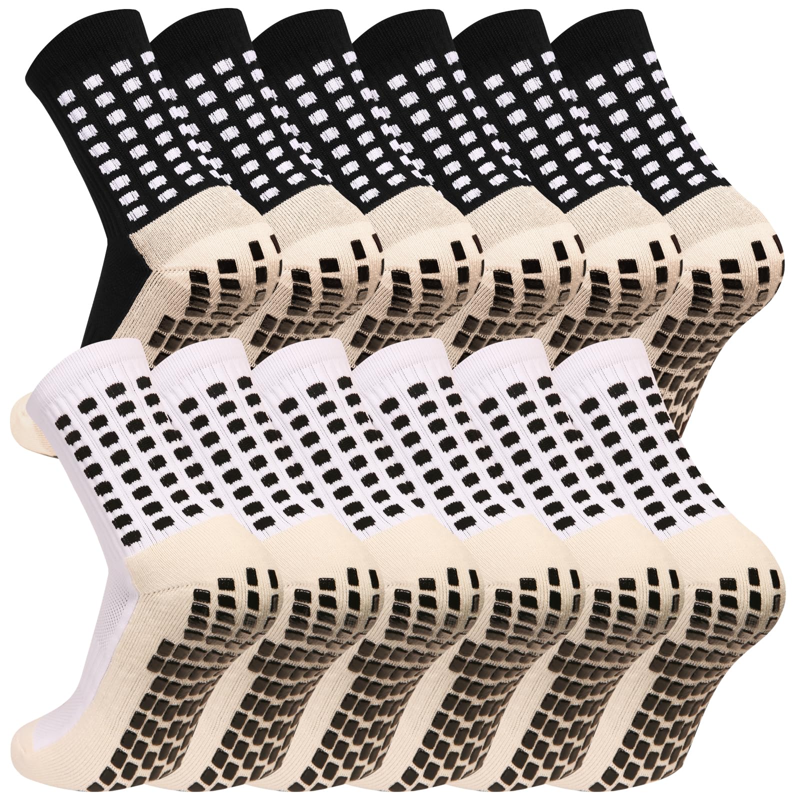 Men's Grip Soccer Socks Anti Slip Athletic Socks Non Slip Football Basketball Socks with Grip Pads2/4/6