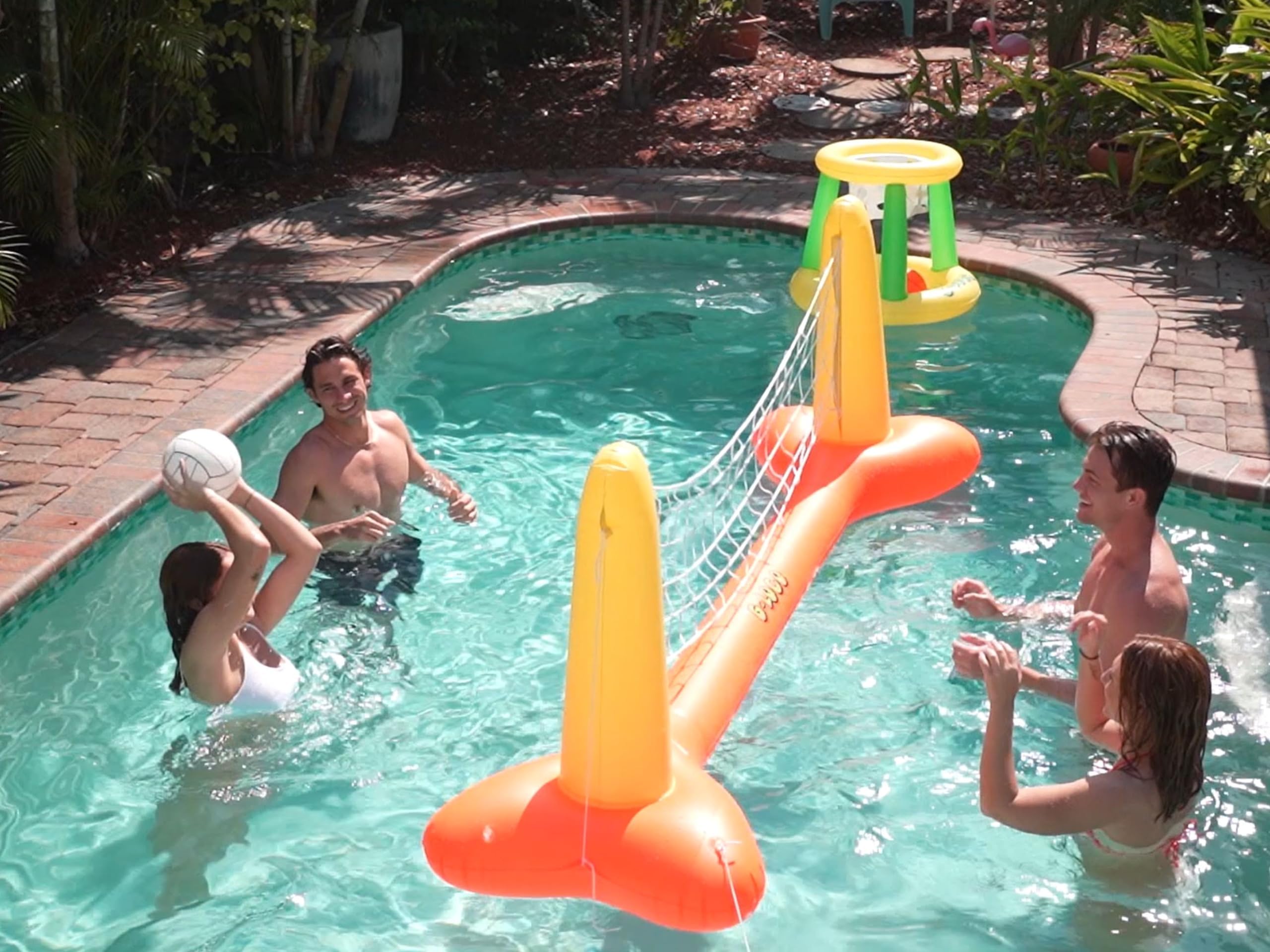 G-Loco Pool Volleyball Set and Pool Basketball Hoops; Pool Float Games; Includes 2 Balls; 1 Pump; Floating Pool Basketball Hoop; Pool Volleyball Net; Volleyball for Pool; Basketball for Pool; UPGRADED
