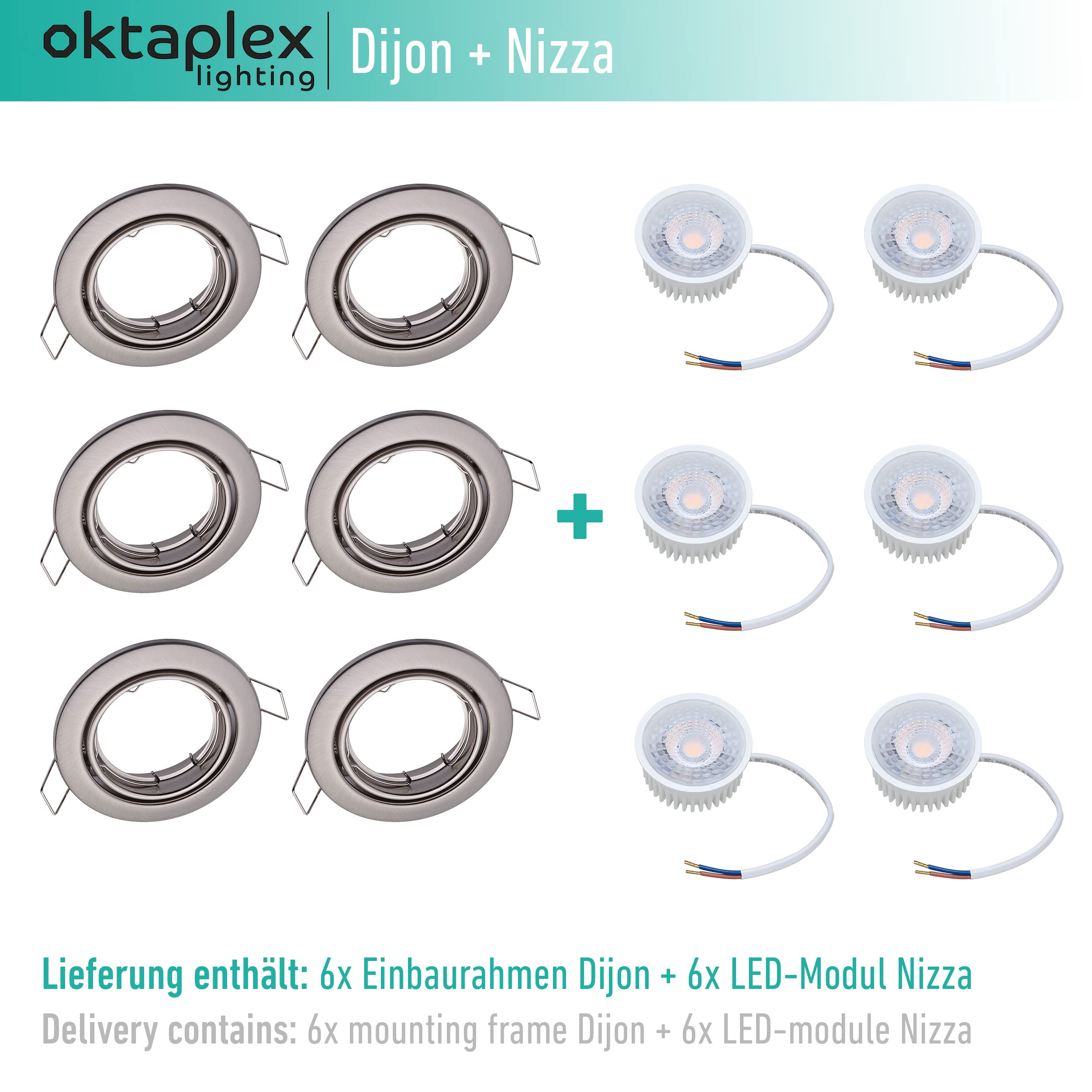 Oktaplex Set 6 Lámparas LED de Empotrar Orientable Dijon - Módulo LED Intensidad Regulable 3 Niveles 4,8W 2700K 230V 380Lm Ø68mm Luz Blanca Cálida