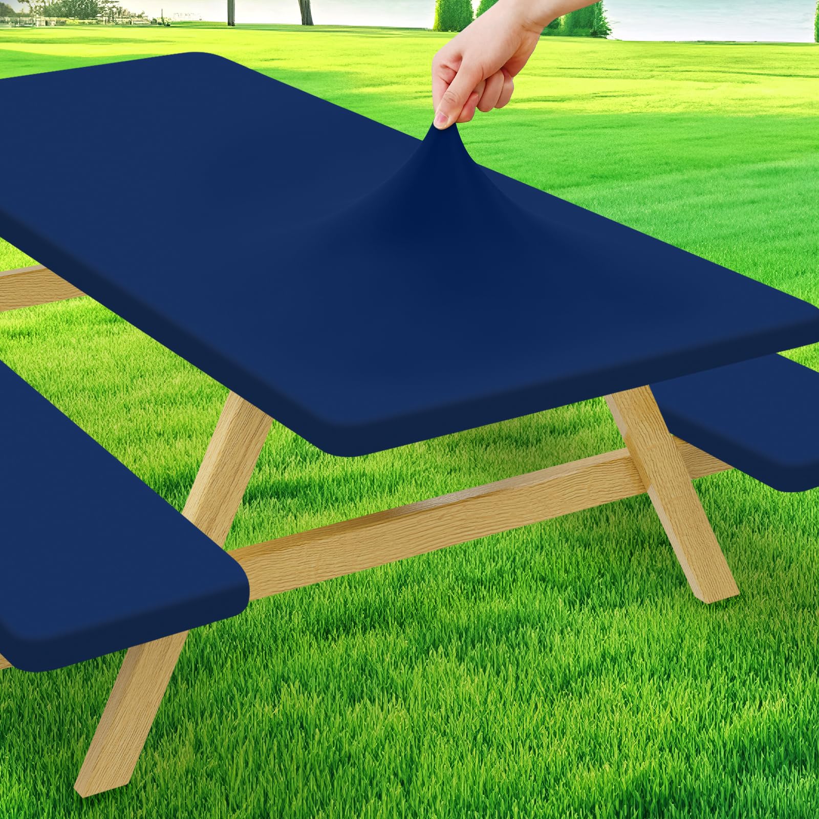 View 1 of Moosfor Spandex 8 Foot Elastic Fitted Picnic Table Cover with Bench Covers