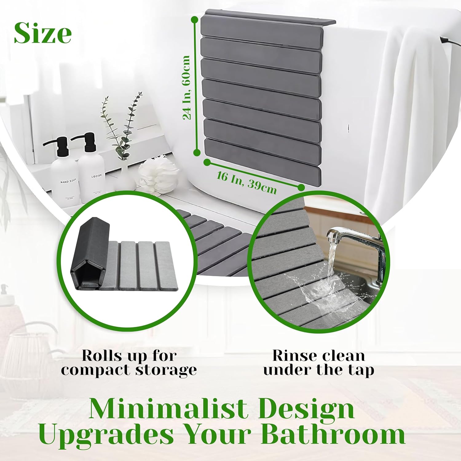 Stone Bath Mats for Bathroom, Diatomaceous Earth Bath Stone Mat with Quick Dry Performance, Non-Slip Shower Mat for Bathroom Floor,Kitchen and Pet Area Super Absorbent, Easy to Clean, (24 x 16 Grey) - Image 4