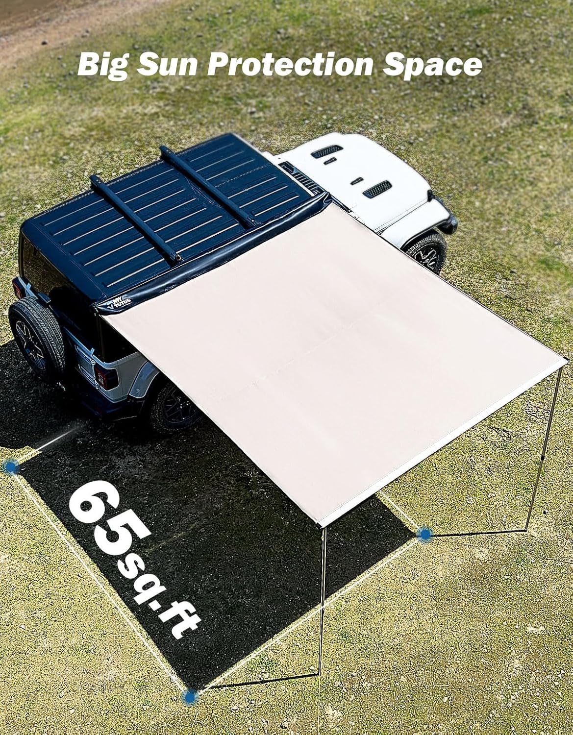 JOYTUTUS Vehicle Awning 6.6'x8.2' Roof Rack Pull-Out Sun Shade UV50+, Weatherproof 4x4 Side Sunshade for Camping, Car Awning with Adjustable Hardware, Quick Set-up, SUV/Truck/Van/Jeep