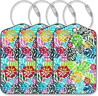 Luggage Tags for Suitcases-Leather Luggage Tag 4 Pack with Loops Hawaii Cute Bag/Backpack/Suitcase Tags Travel Essentials for Flying