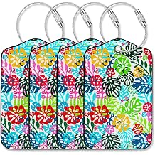 Luggage Tags for Suitcases-Leather Luggage Tag 4 Pack with Loops Hawaii Cute Bag/Backpack/Suitcase Tags Travel Essentials for Flying