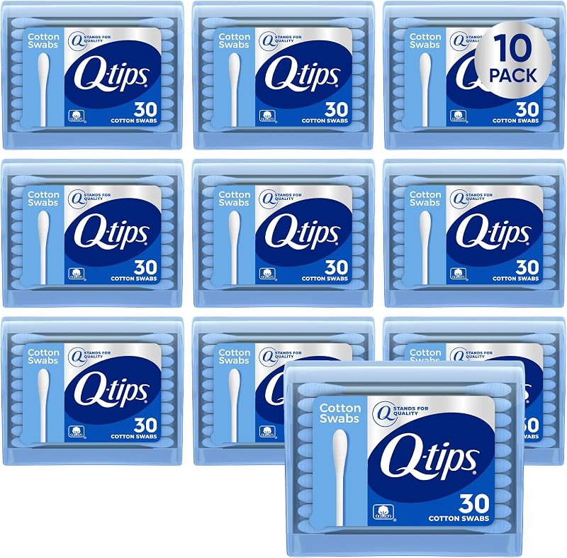 Q-tips Hastes de Algodão em Estojo de Viagem, Pacote com 10, 30 Unidades Cada