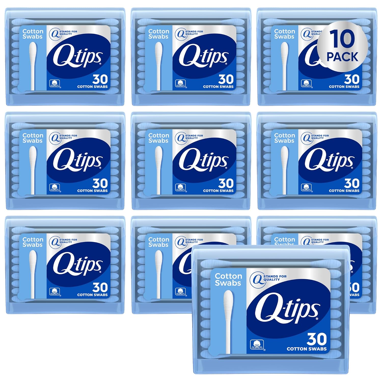 Q-tips Cotton Swabs 30 Count 10-Pack Travel-Size with Soft Tips Makeup Tools Beauty Personal Care Household Essentials