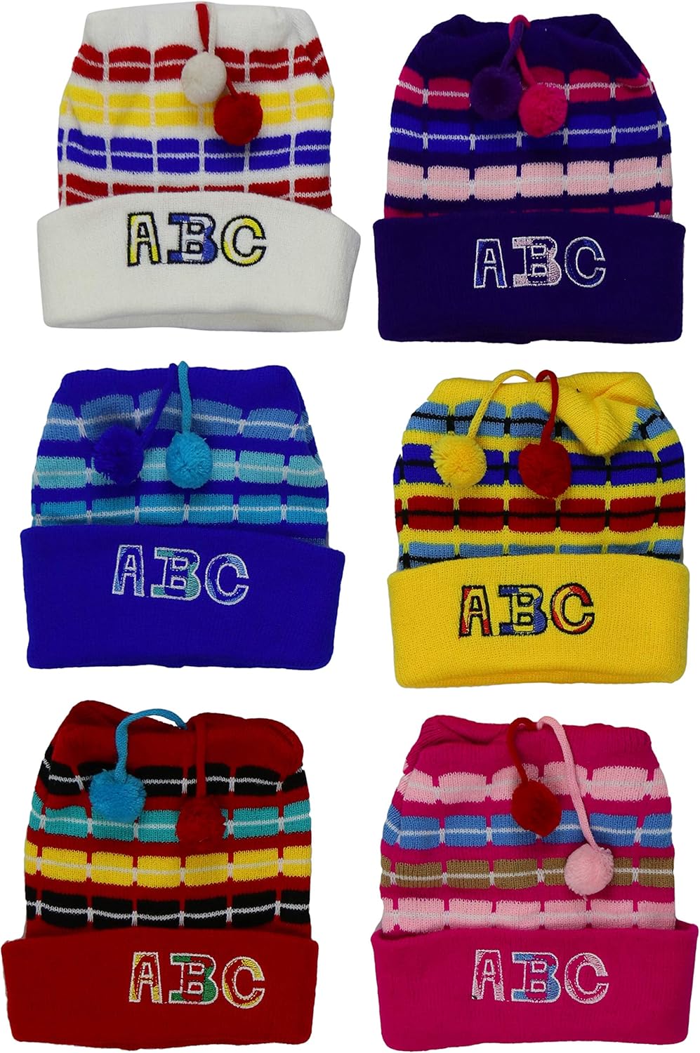 ToBeInStyle 6 Pack Kids' Soft & Stretchy Knitted Acrylic Winter Beanies