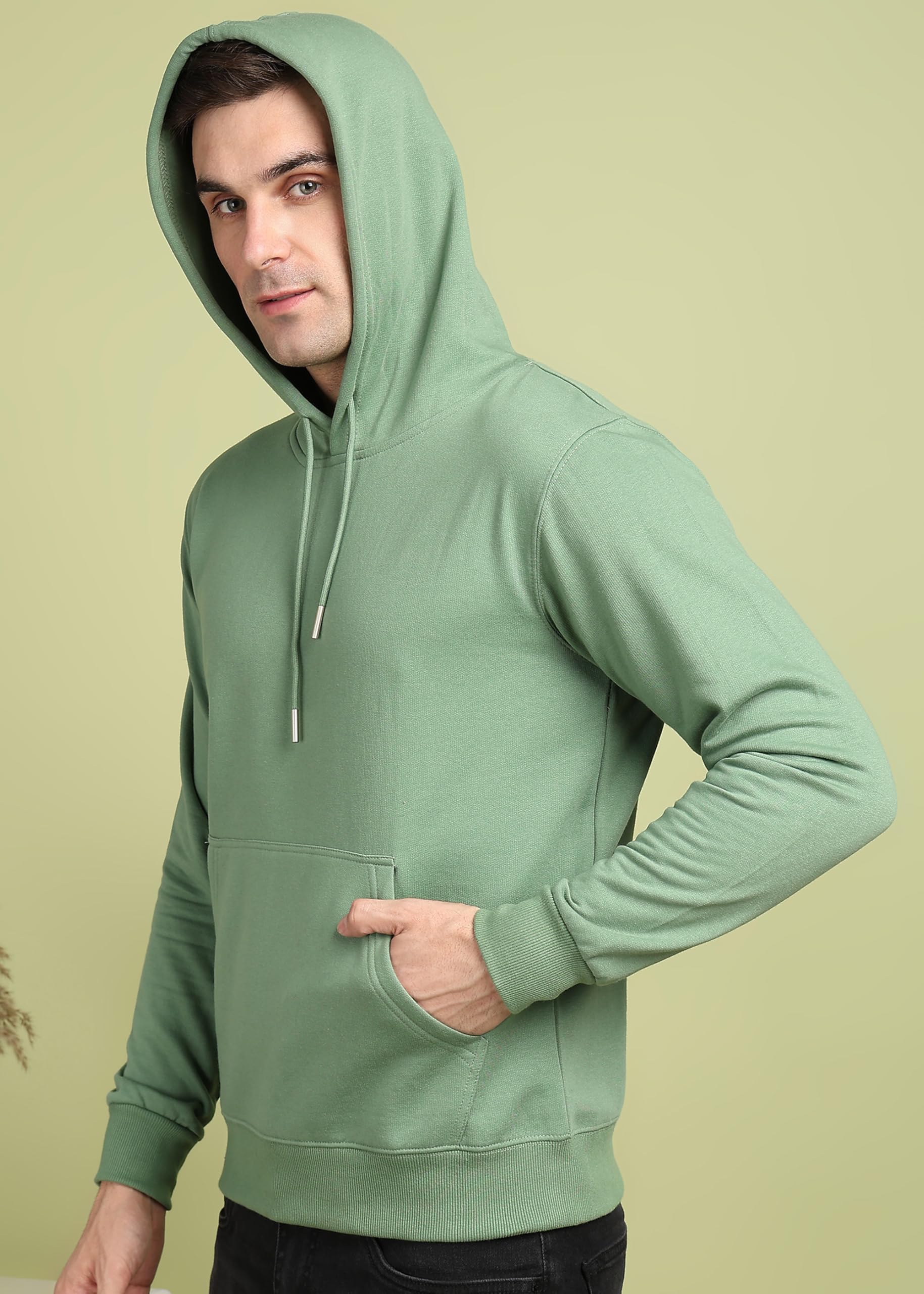 Alan Jones Clothing Men’s Solid Hooded Sweatshirt | Drawstring Hood, Kangaroo Pocket, Ribbed Hem | Regular Fit | Sizes S–5XL | Multiple Colors (Green_XL) 2