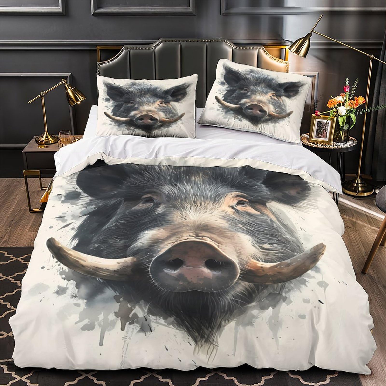 Housse de couette sanglier hypoallergénique en microfine 135x200cm