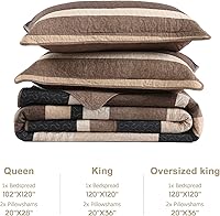 Vista 6 de Finlonte Colcha tamaño King, 100% algodón, colcha de gran tamaño King de tamaño King, color marrón carbón, beige, California King, acolchada, a