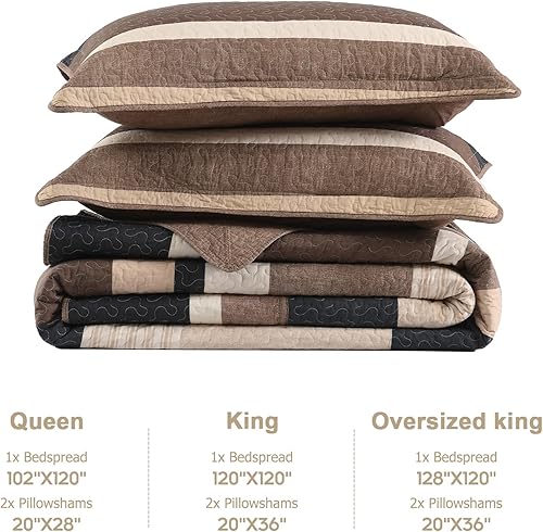 Miniatura 6 de Finlonte Colcha tamaño King, 100% algodón, colcha de gran tamaño King de tamaño King, color marrón carbón, beige, California King, acolchada, a