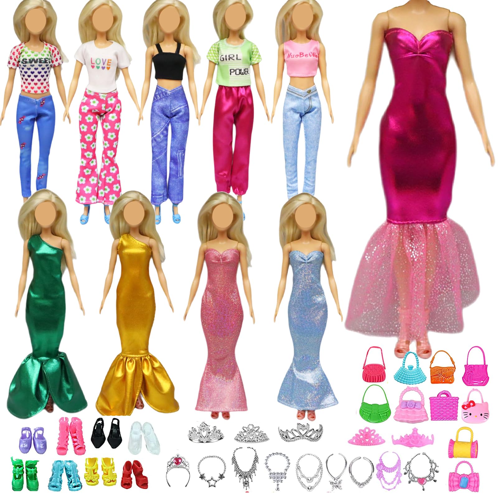 SPOKKI 17 Pezzi Vestiti Per Bambole | Abiti Glitter Costumi Scarpe Accessori