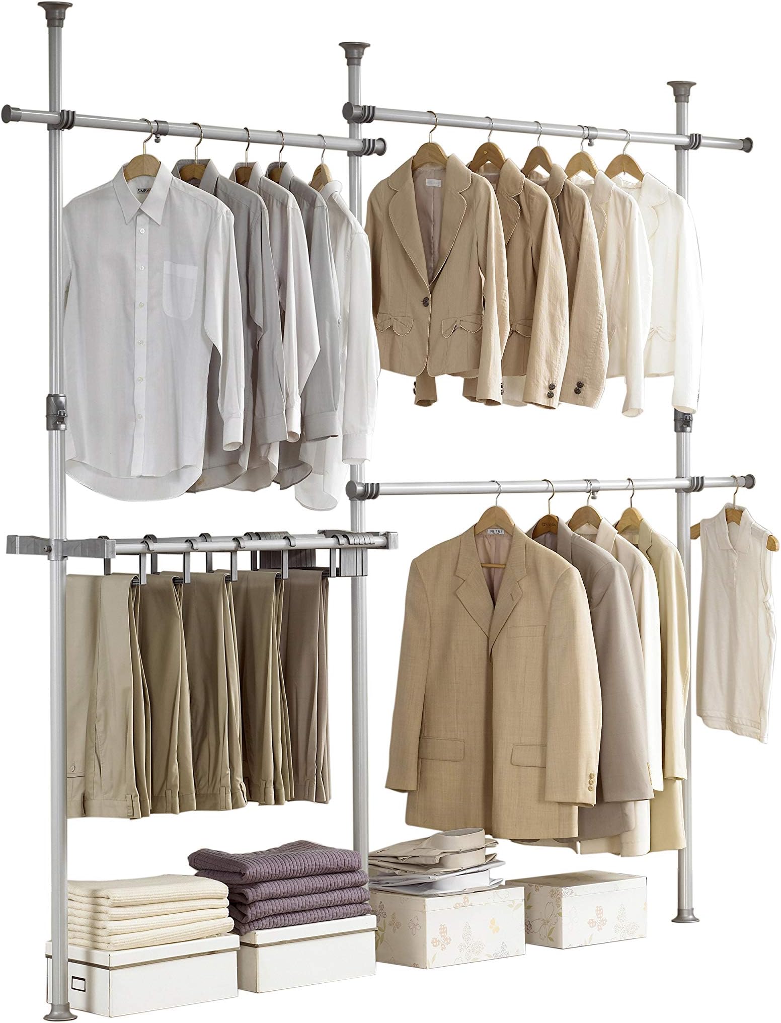 PRINCE HANGERDouble 2tier Pants Hanger, Silver, Steel, 38mm Heavy Duty, Closet Organizer, Clothing Rack, Tension Rod for Closet, Walk in Closet, PHUS-0031