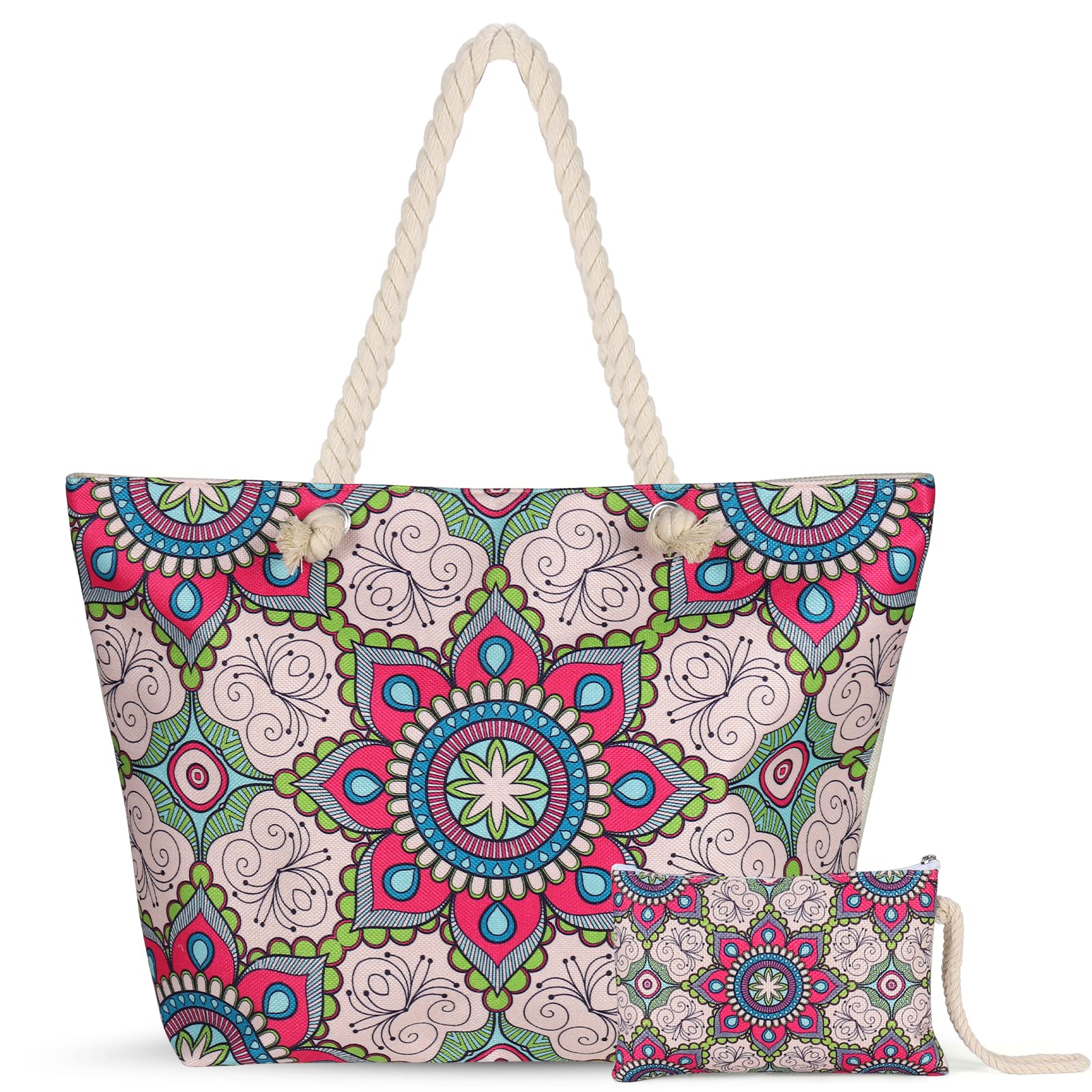 Glovios Bolso Playa Mujer, Bolsa Playa Grande XXL Familiar con Cremallera, Bolso Verano Mujer para Compras Viajes