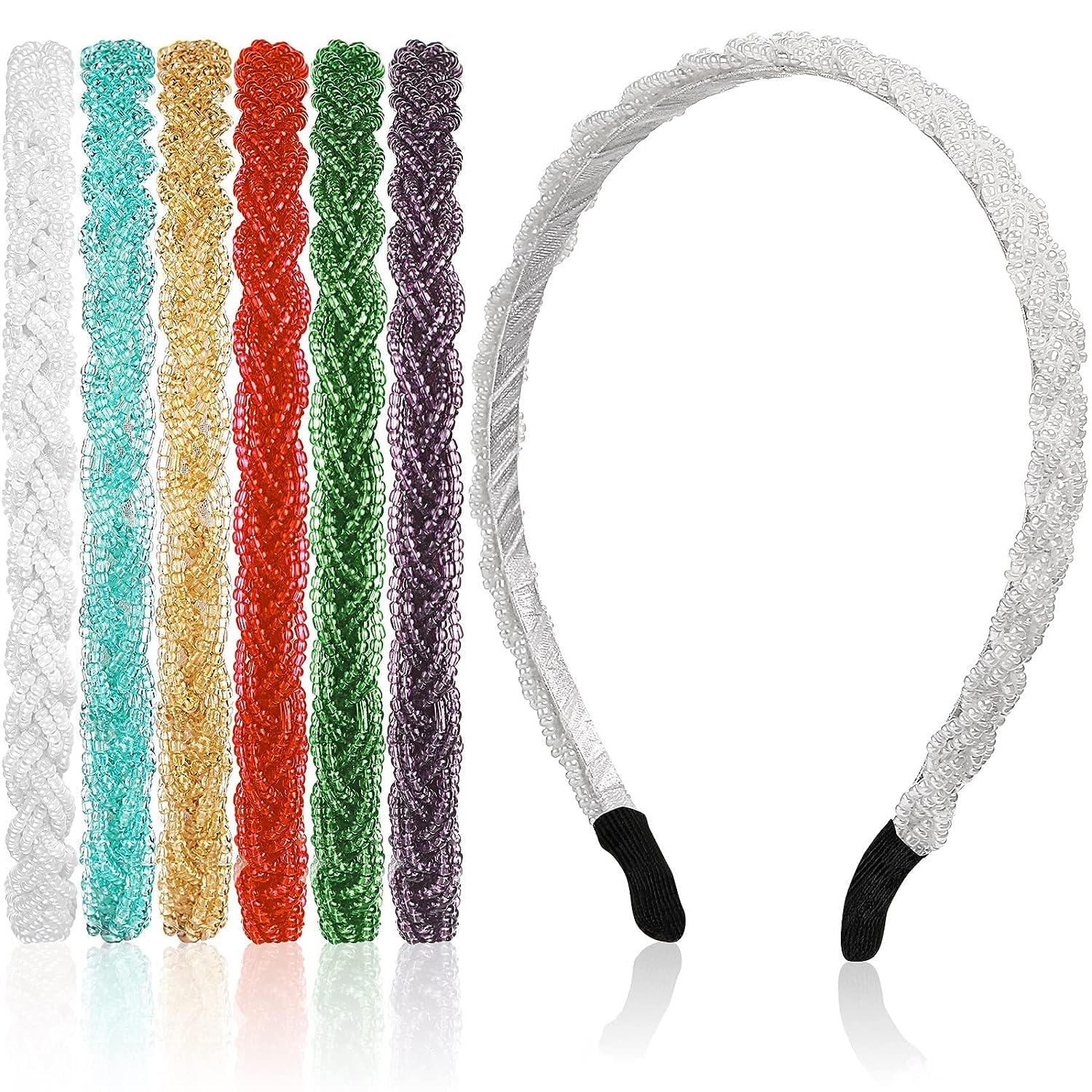 ORiTi 6 Pieces Beaded Headbands Sparkly Crystal Beaded Hair Hoop Hairbands Multiple Color Hair Accessories
