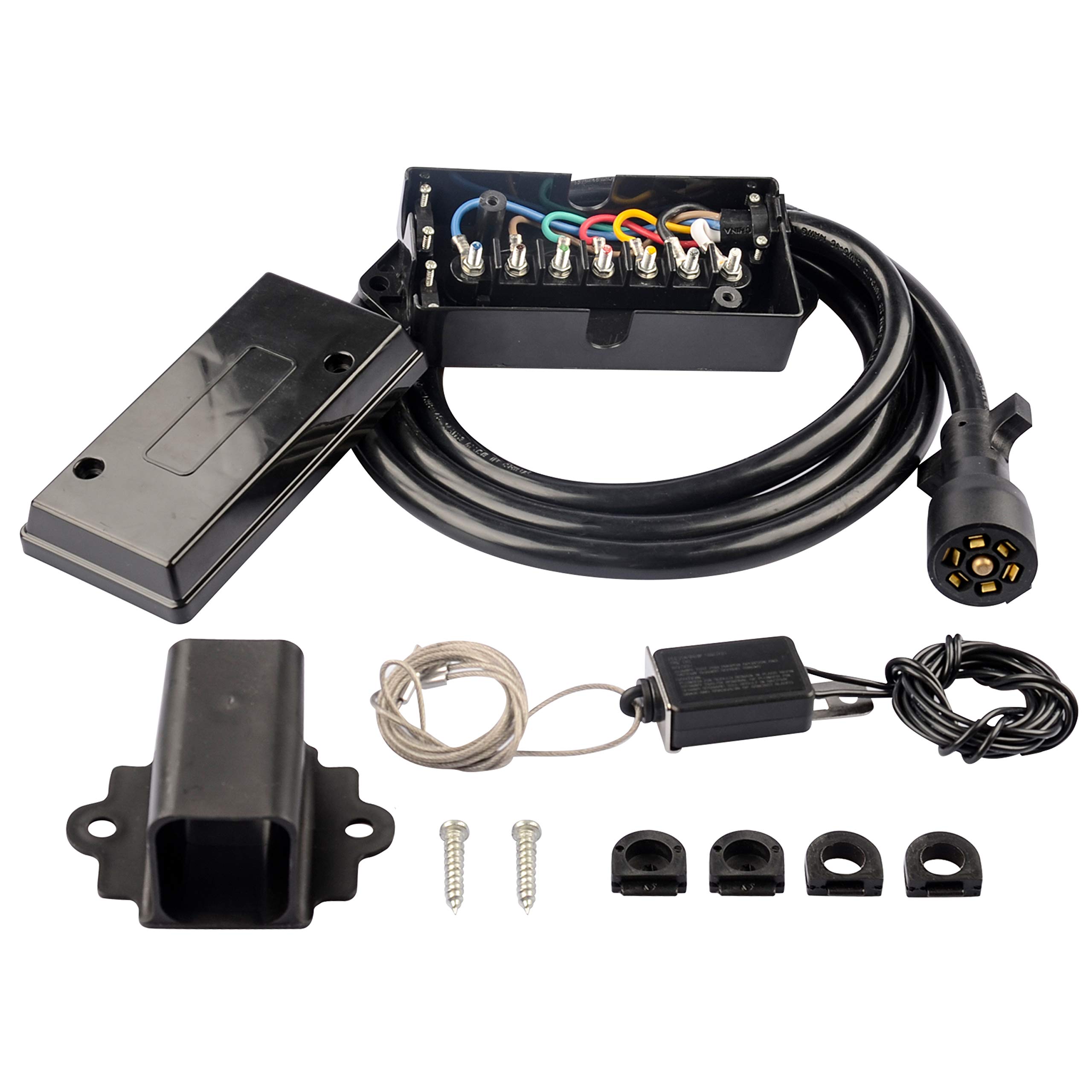 Buy RVGUARD 7 Way 8 Feet Trailer Cord with 7 Gang Junction Box Kit,Include 12V Breakaway Switch