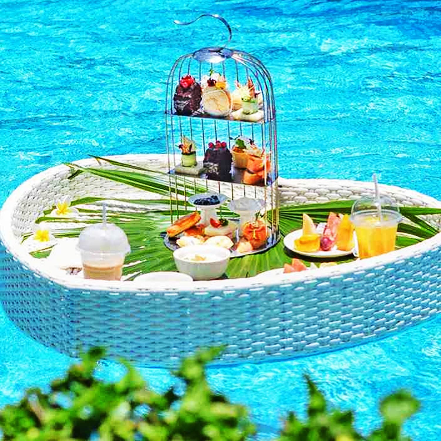Plateau Flottant en Forme de cœur tissé pour Table de Piscine, Flotteur pour bancs de Sable, spas et fêtes, Blanc