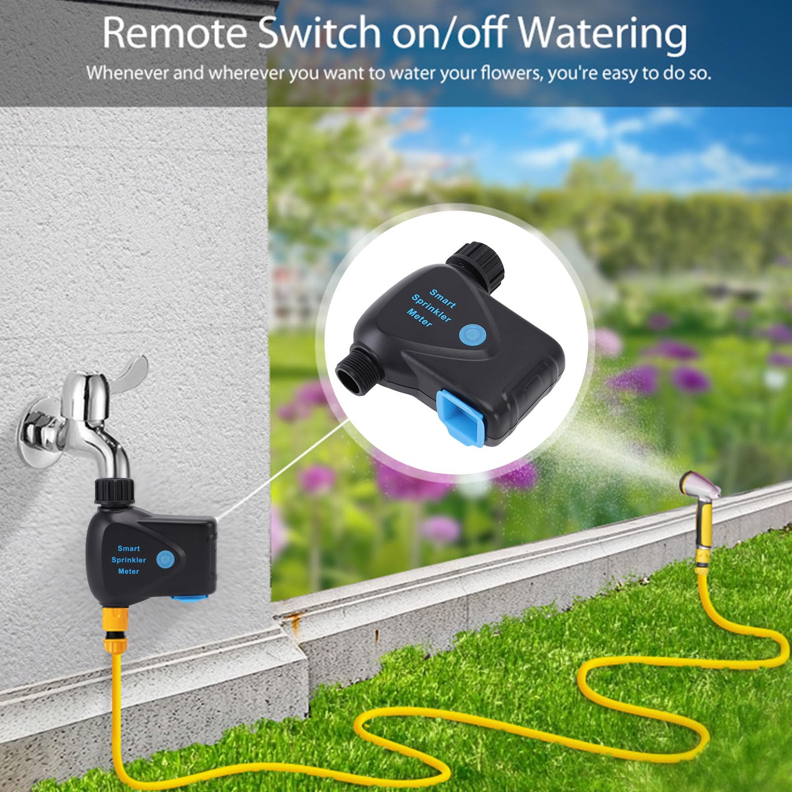Generic Smart WiFi Irrigatore Timer Irrigazione Timer per Tubo da Giardino, Sensore di Misurazione Dell'Acqua Integrato Supporto Telecomando, Materiale ABS Antivento