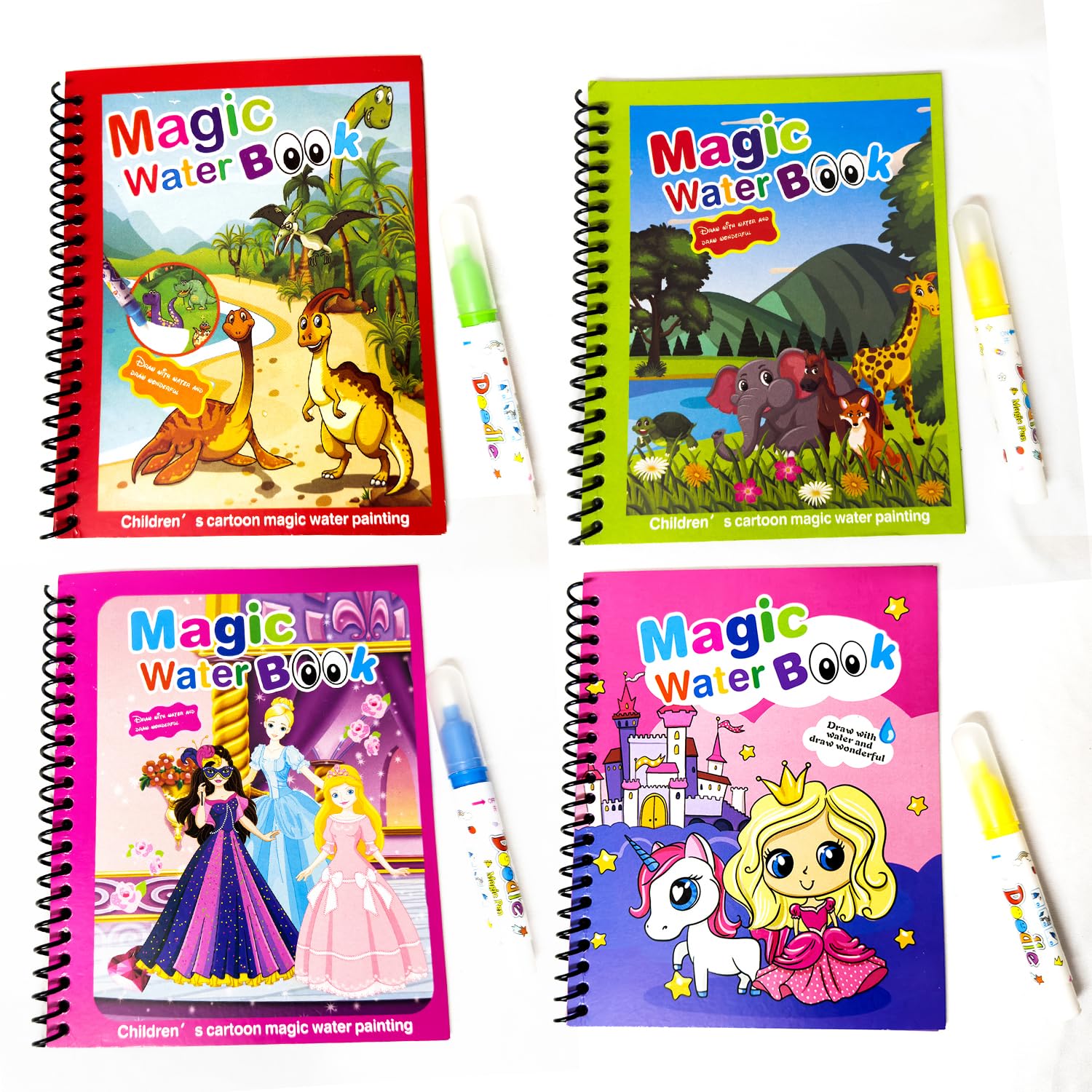 DASM UNITED Pack of 4 Water Magic Coloring Drawing Book for Kids Unlimited Fun - 4 Reusable Water Pen + 4 Books Inside, Different Cartoon Color Image Visible Reusable Activity Pad for Children (B0C43HXVLQ) Amazon Price History, Amazon Price Tracker