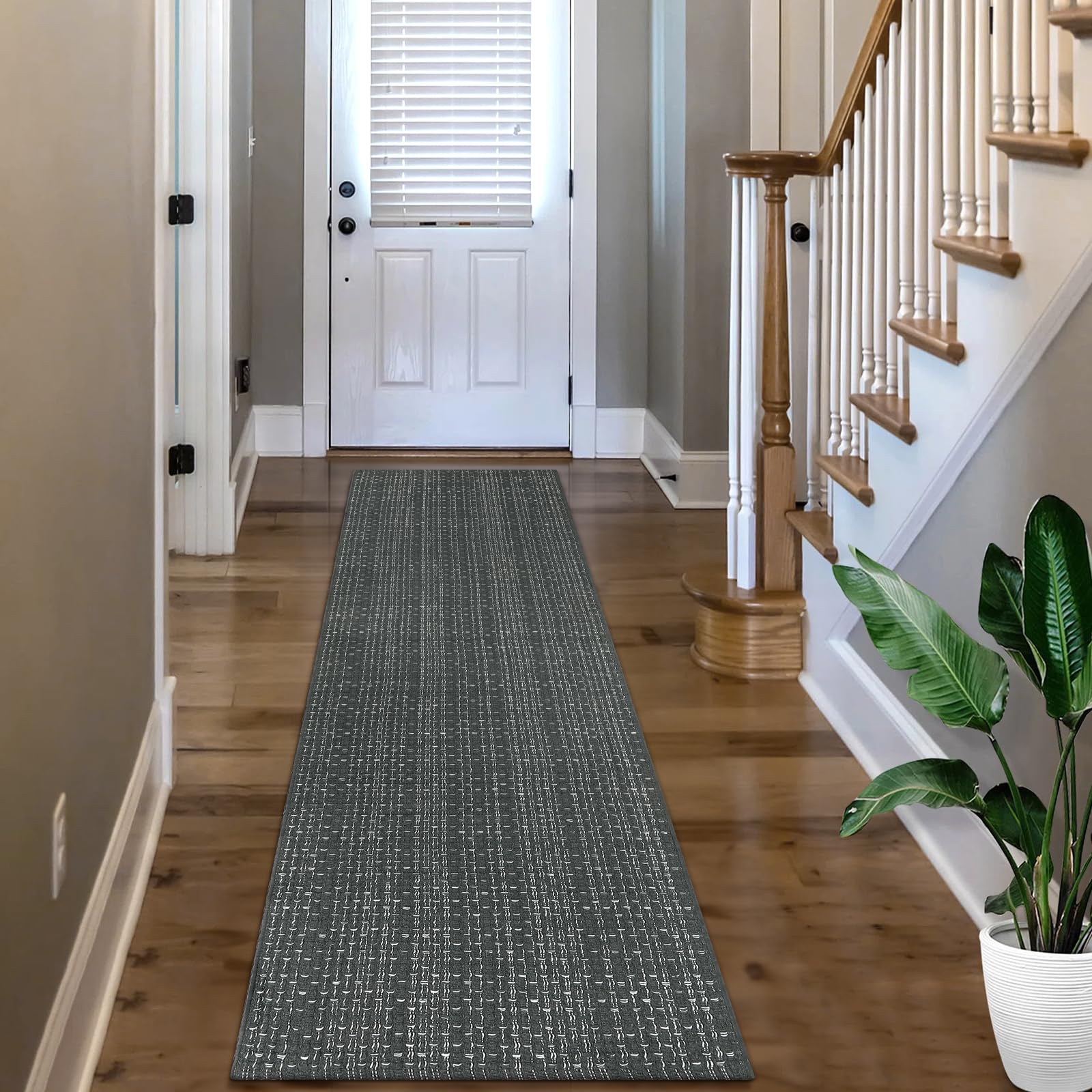 Seavish Farmhouse Kitchen Rugs Washable Runner Rug Laundry Room Rug Cotton Woven Rug Large Door Mat, 2'x8' Grey Long Hallway Runner Area Rugs for Entryway Living Room Bedroom Dorm