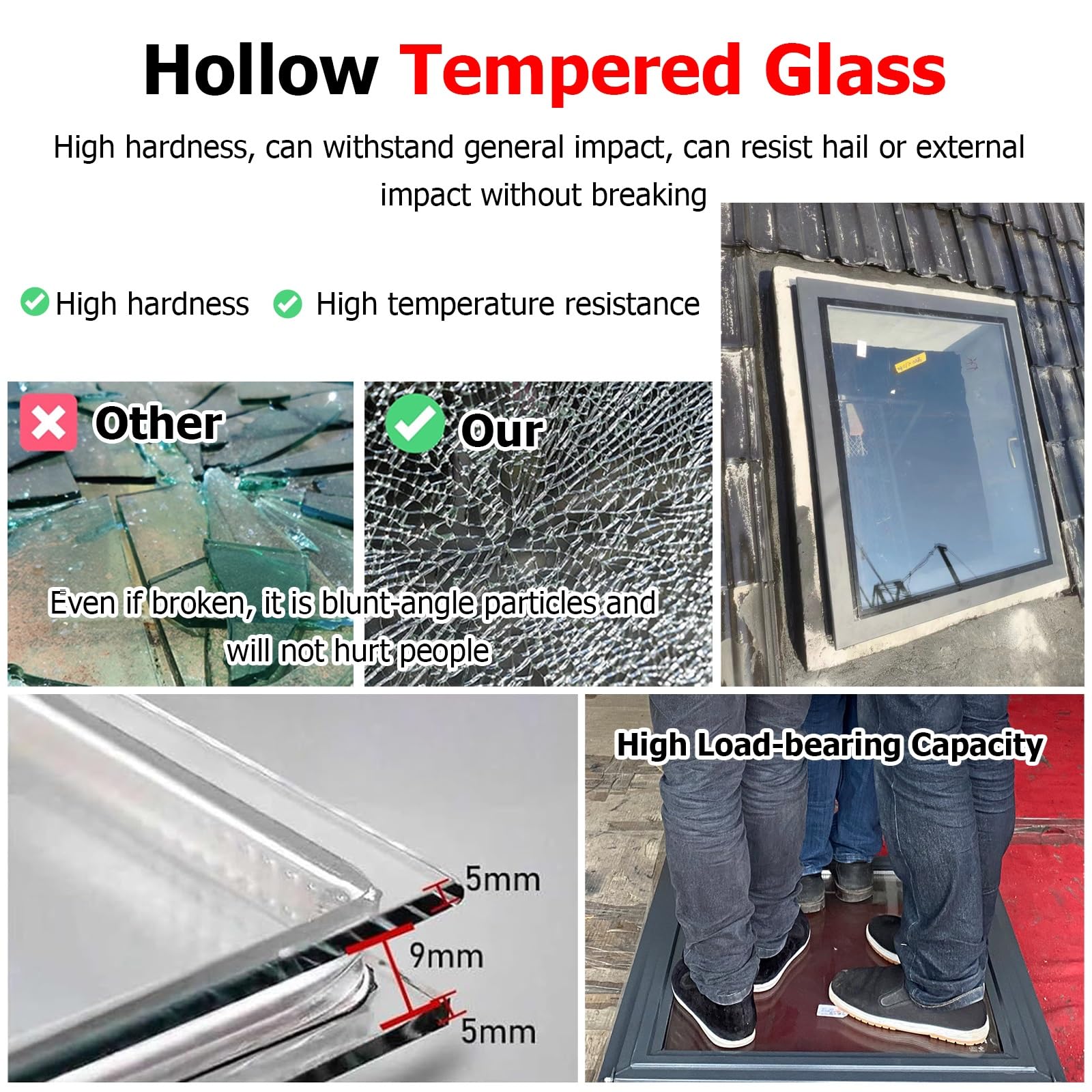 Aluminiowe okno dachowe do płaskich dachów – wielokątne oglądanie (400 x 400 mm, 600 x 600 mm, 900 x 900 mm) i konstrukcja studni świetlnej (600 x 750 mm) do pomieszczeń słonecznych i dachów