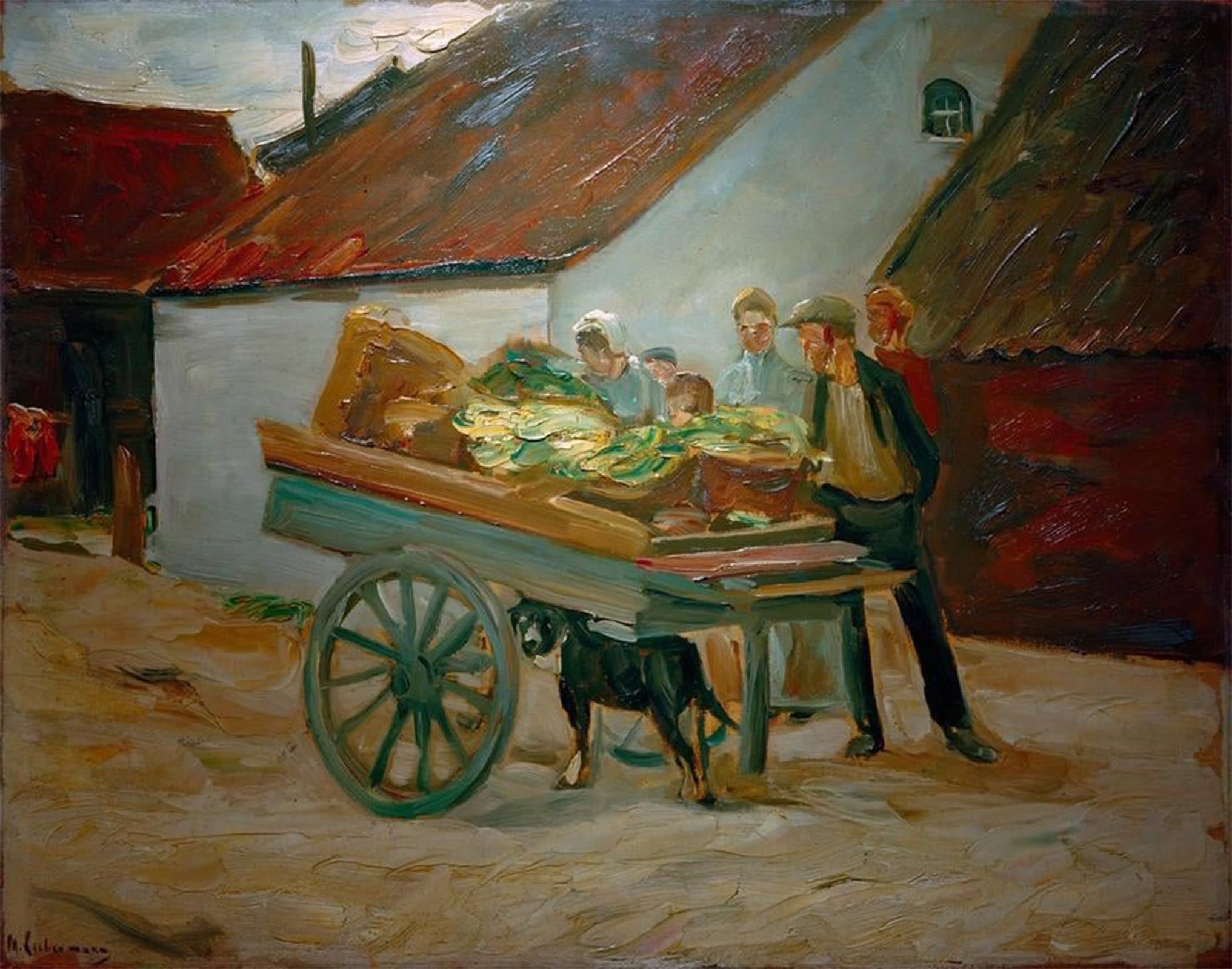 SERENDIPITP Abstract Painting Mural Print Picture Wall Decor Painting Vegetable Carts Dog Cart by Max Liebermann Vintage Wall Artwork for Home Decor 60x90cm