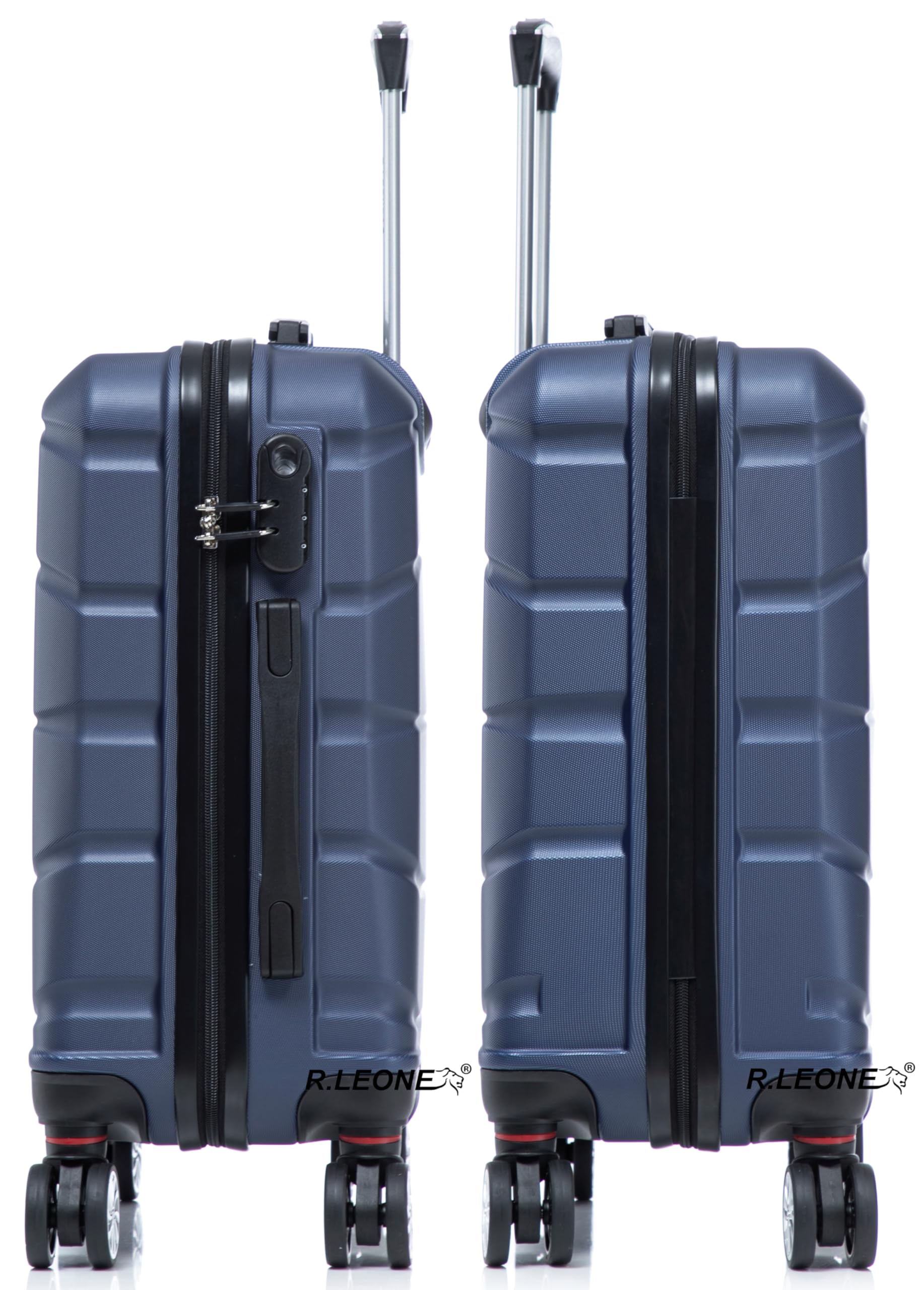 R.Leone Valigia da 1 Fino a Set 4 Trolley Rigido grande, medio, bagaglio a mano 55x40x23 cm Wizz, ITA Airways e bagaglio 45x36x20 cm EasyJet in ABS 8001 (Blu, Set 4 Pezzi XS S M L)