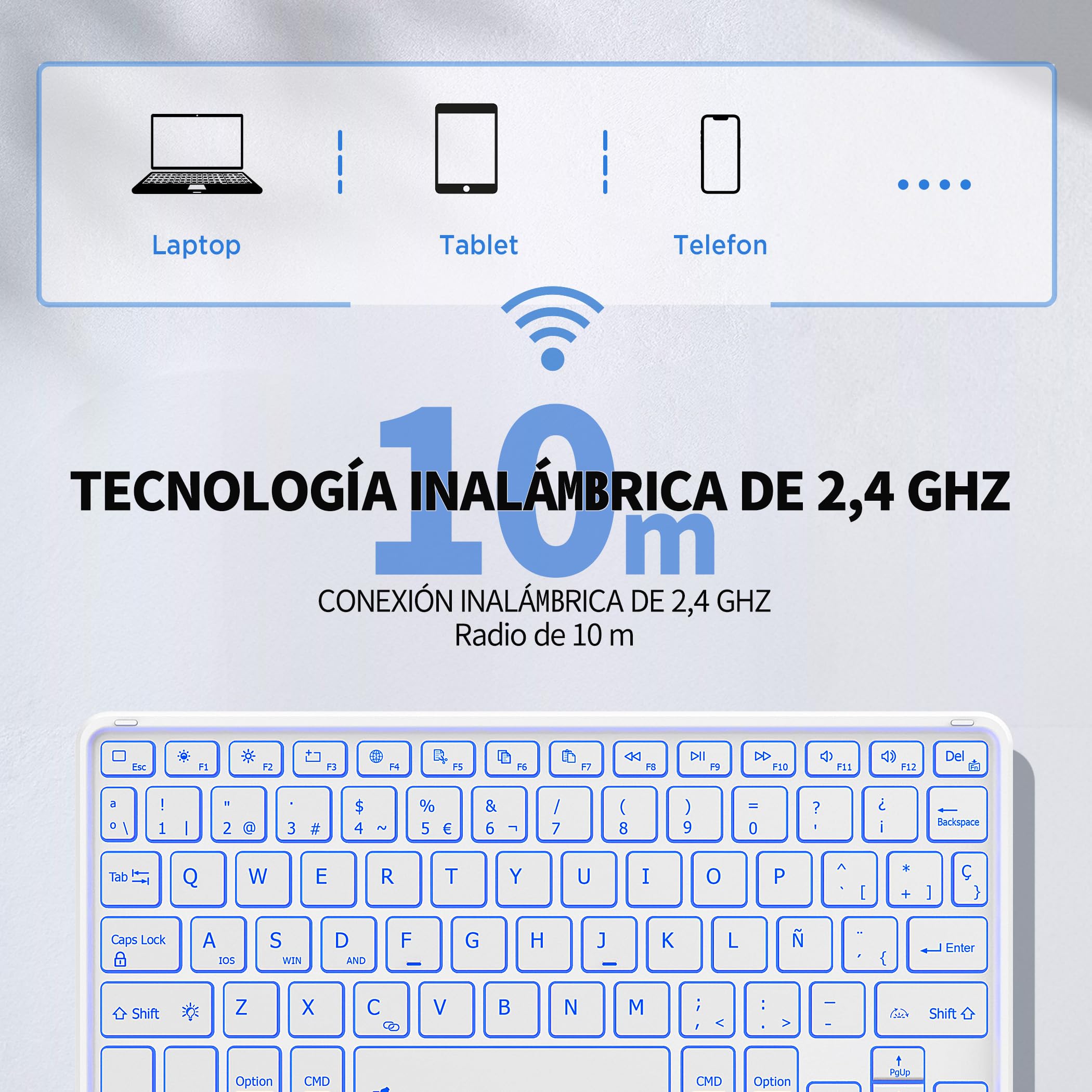 CACOE Bluetooth-toetsenbord met touchpad, [Italiaans toetsenbord] Draadloos met 7 kleuren verlicht Bluetooth-compatibel met IOS, Android-tablet, Windows 10 inch, zwart