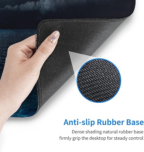 Miniatura 5 de Alfombrilla de mouse para juegos de noche en el mar, alfombrilla de escritorio extendida con teclado y luna oceánica, base de goma antideslizante,