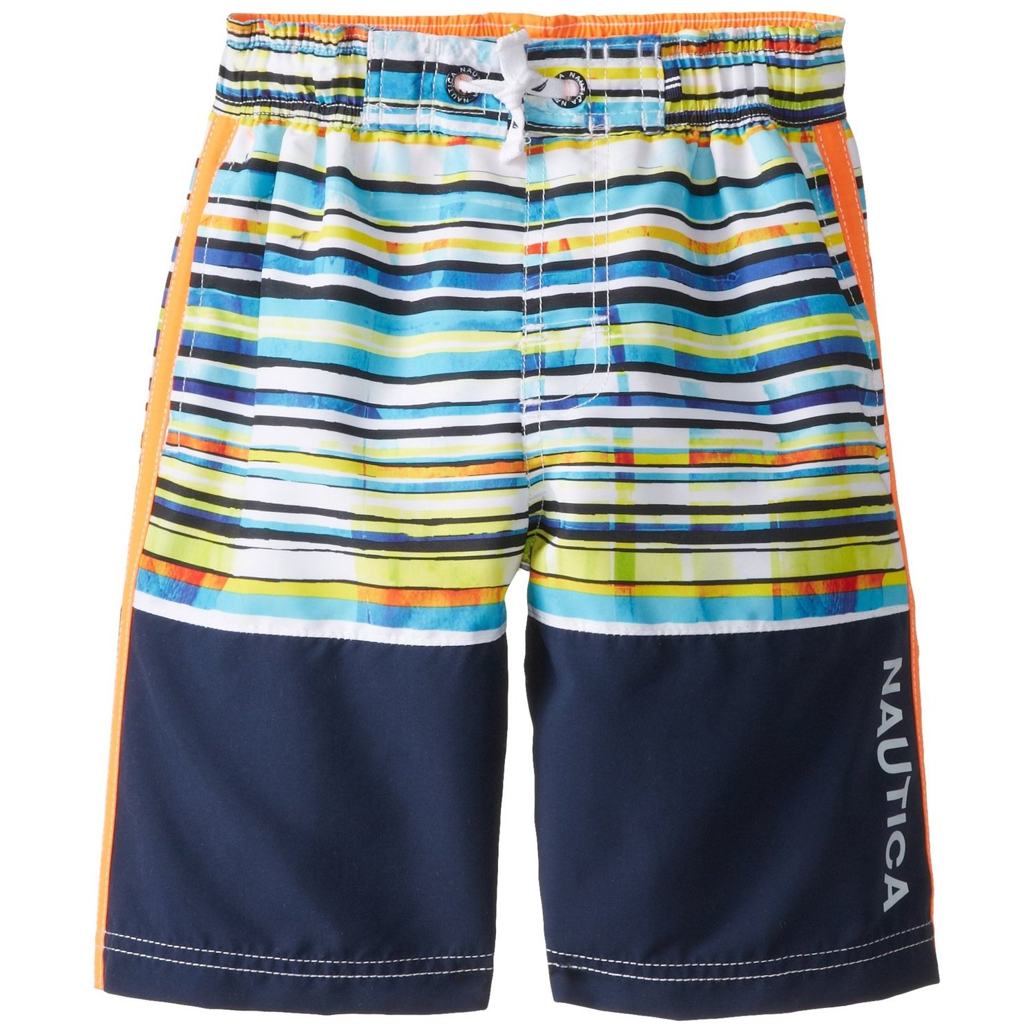 Nautica Big Boys' Photographic Stripe Swim Trunk, Orange, Medium