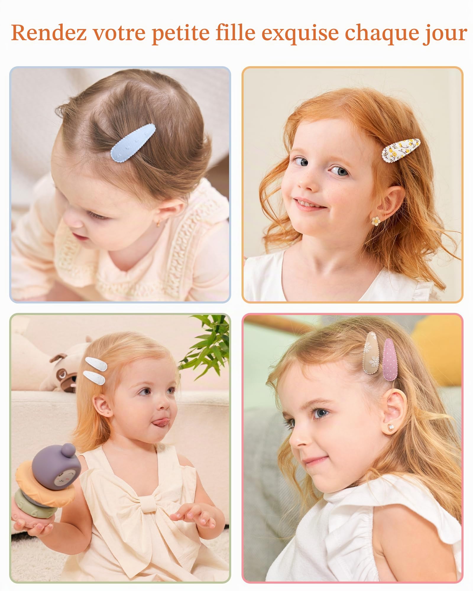 Lot de 20 pinces à cheveux de 5,6 cm, avec motif floral, antidérapantes, serrées sous pression, épingles à cheveux fleuries-Couleur solide légère + couleur imprimée