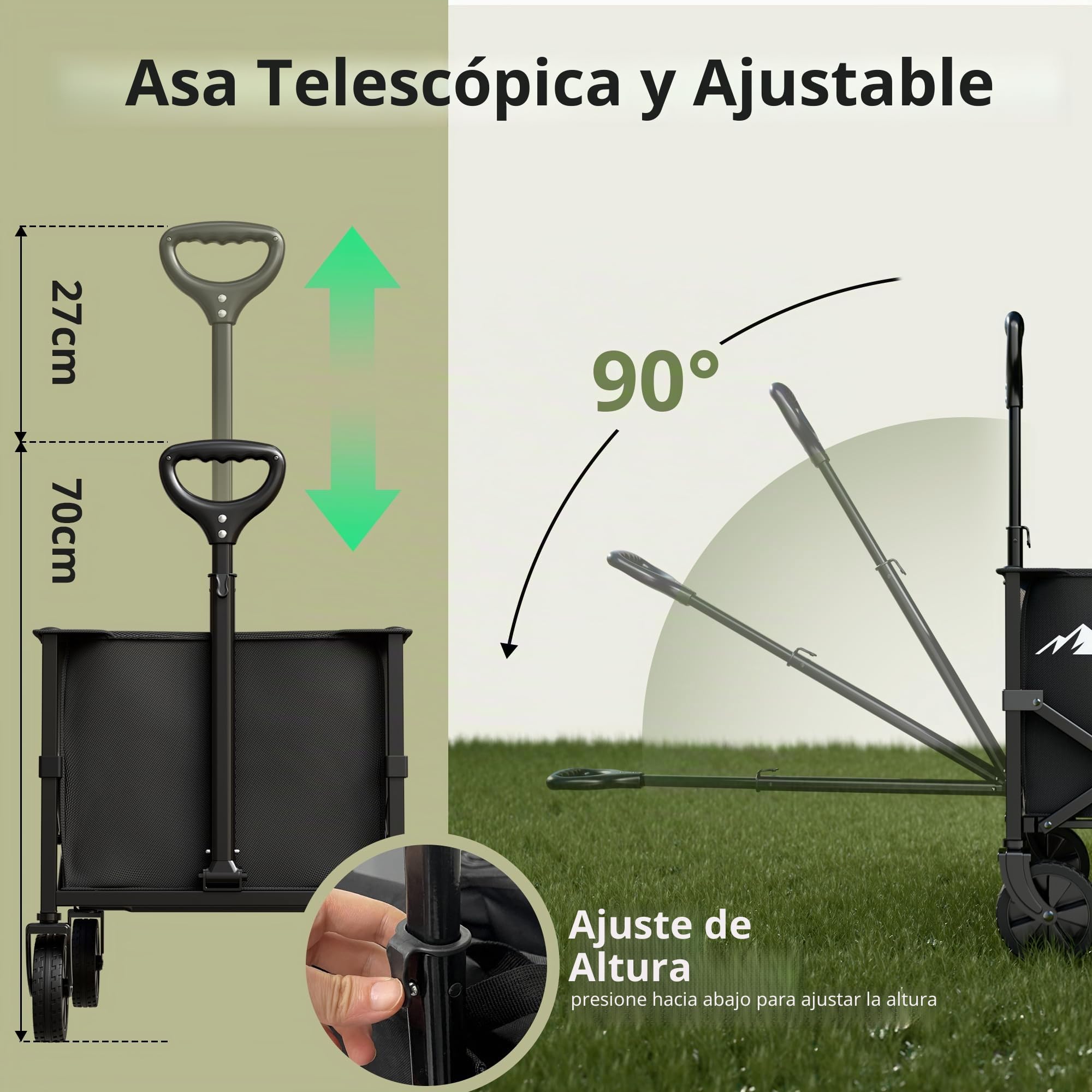 LEWANJA 100L Carro Playa Plegable, Robusto Carrito de Jardín con Mango Ajustable, Carga 100kg, para Festivales, Camping y Compras