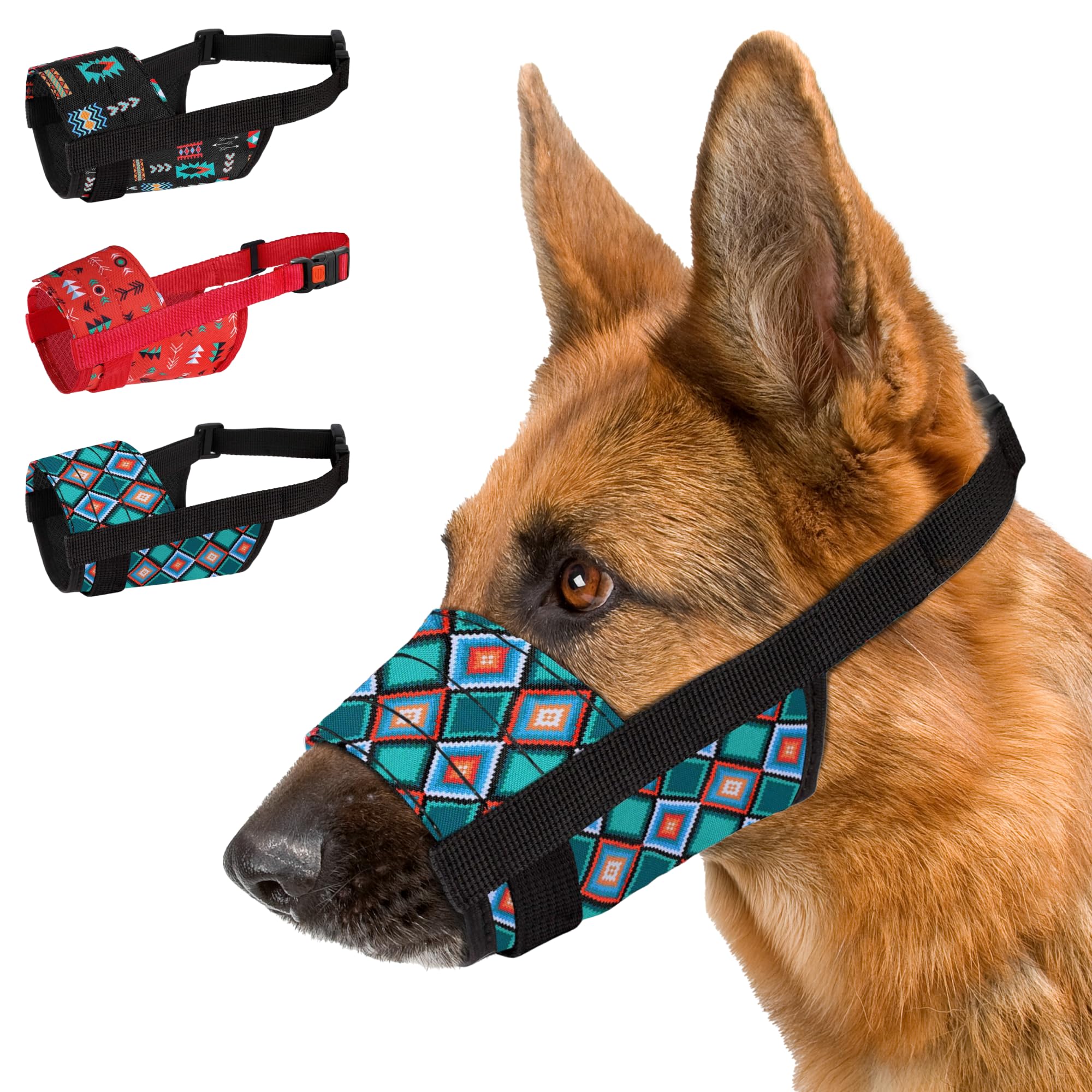 CollarDirect Dog Muzzle - Adjustable Soft Breathable Tribal Nylon Dog Mouth Guard Cover for Small, Medium and Large Dogs, Anti Chewing, Barking M/L)