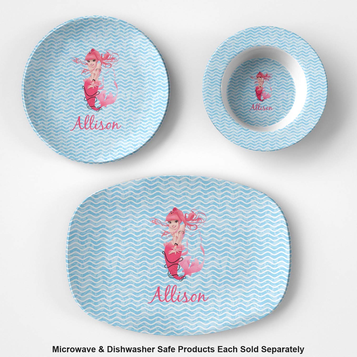 Personalized Mermaid Plastic Bowl - Microwave Safe - Composite Polymer